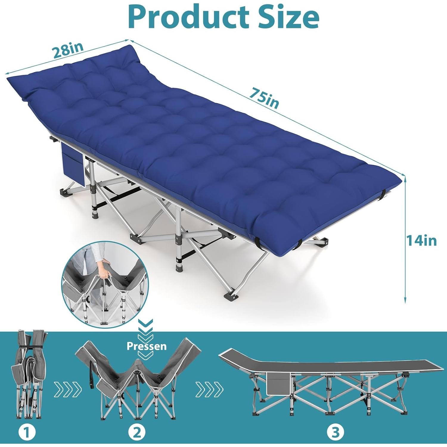Cama de Camping Plegable Fujampe 2 Paquete 272kg Azul/Gris