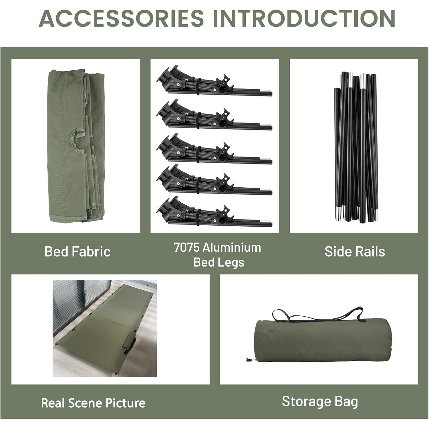 Cama de Camping Plegable SKDGPS Verde Militar 2.67kg 190x65cm