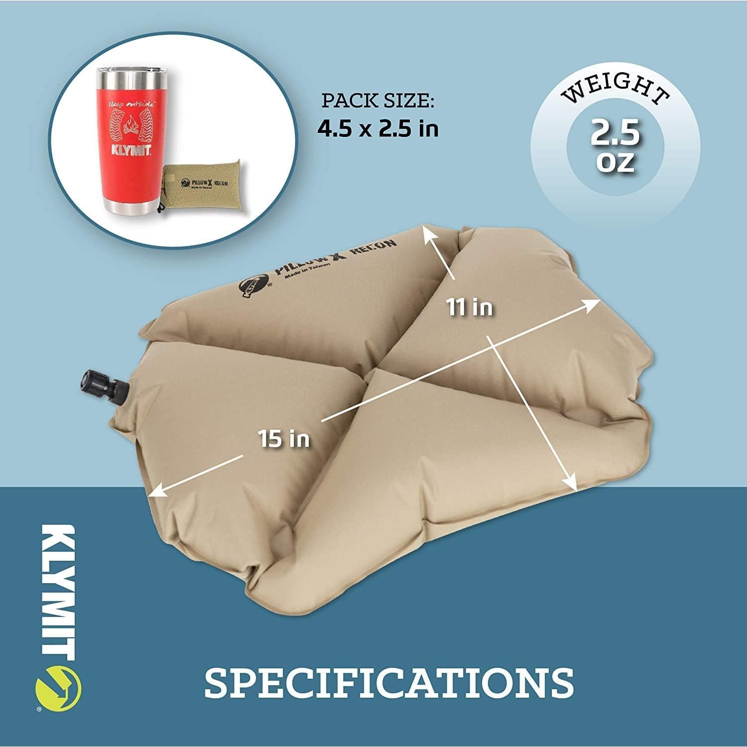Almohada Inflable Klymit X Gris para Viaje y Camping