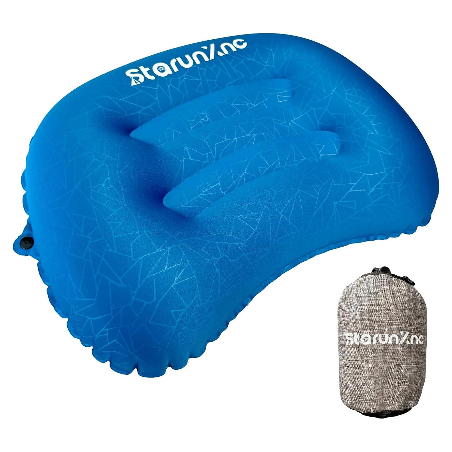 Almohada Inflable Ergonómica StarunXnc para Camping Azul
