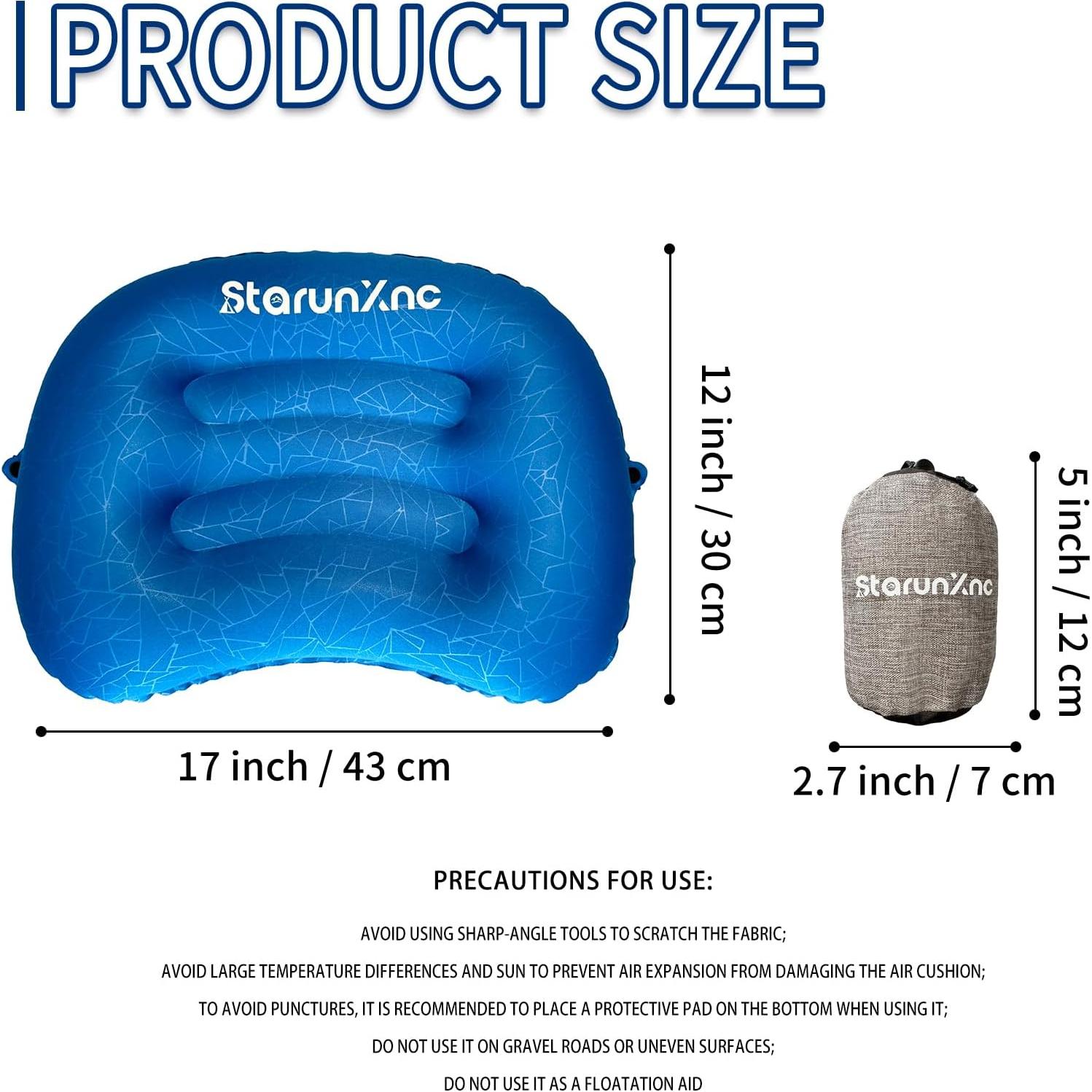 Almohada Inflable Ergonómica StarunXnc para Camping Azul