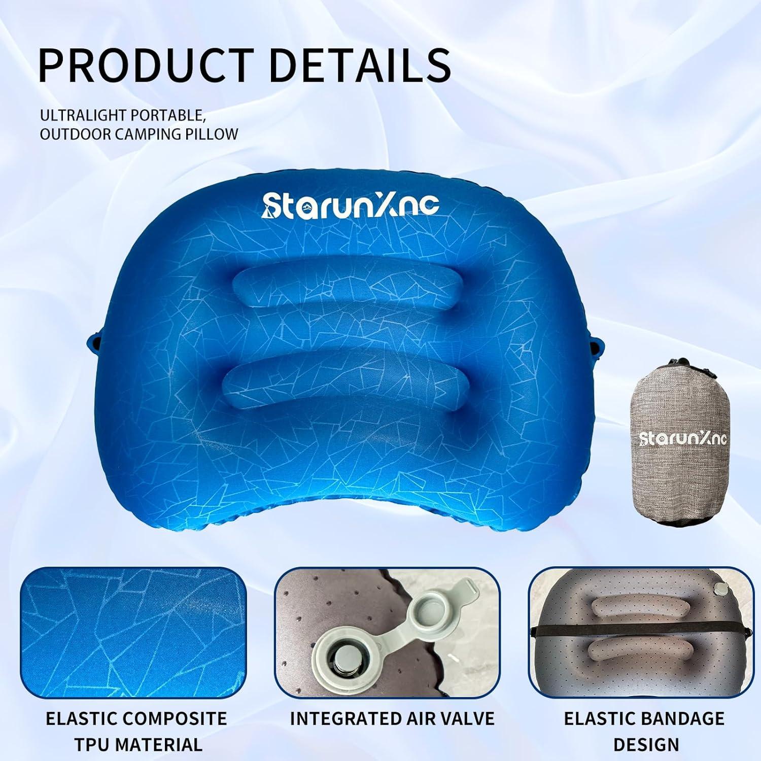 Almohada Inflable Ergonómica StarunXnc para Camping Azul