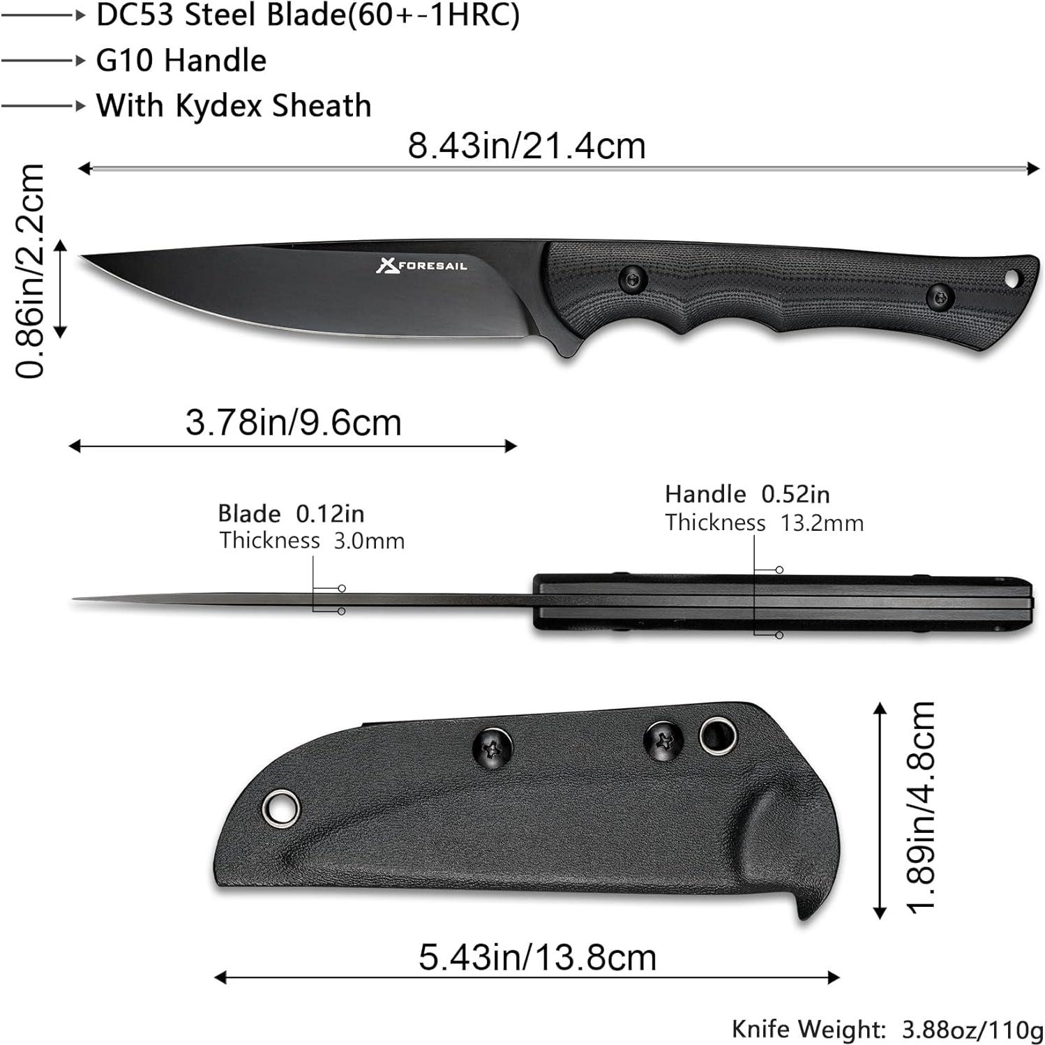 Cuchillo Fijo FORESAIL EDC 21.5cm Acero DC53 Mango G10