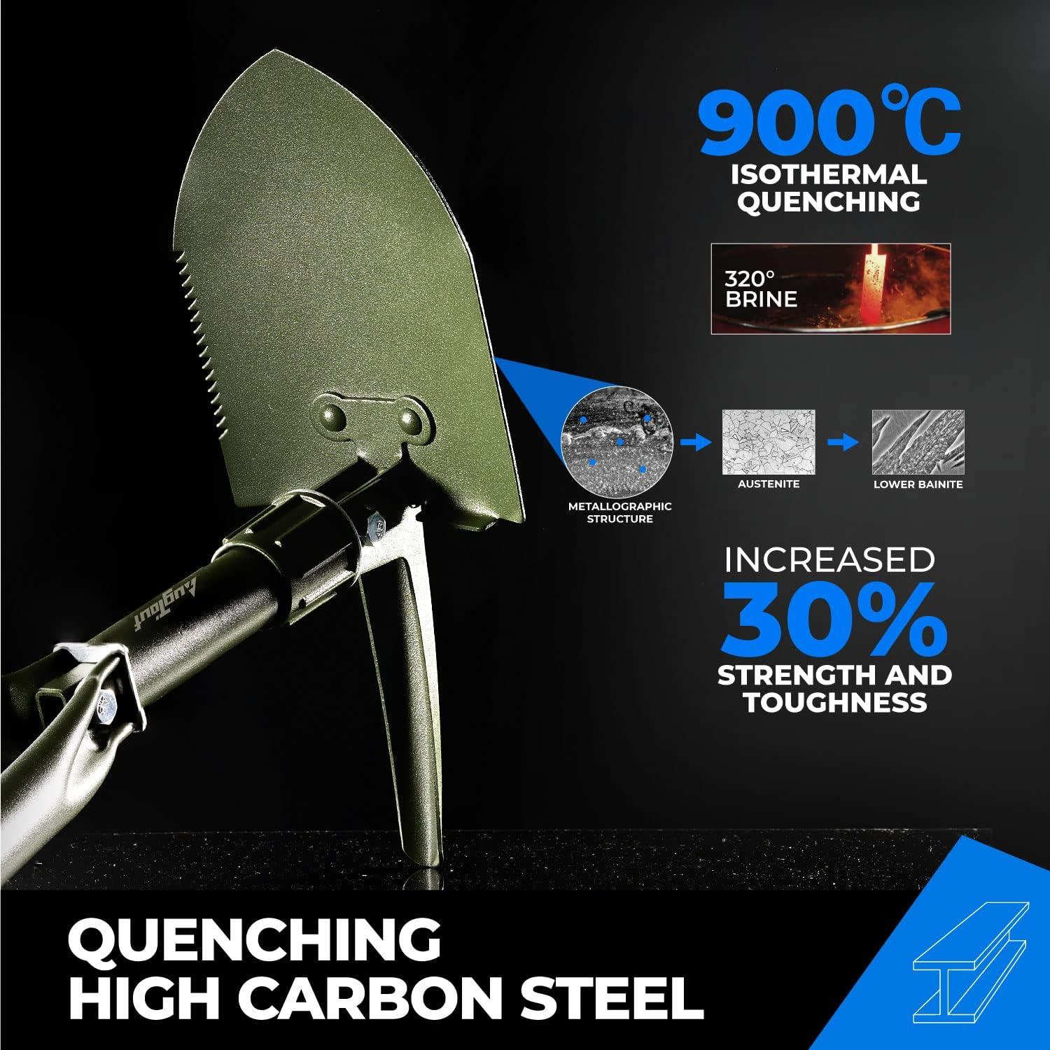 Pala de Camping Plegable AugTouf 46 cm Acero Alto Carbono Oliva