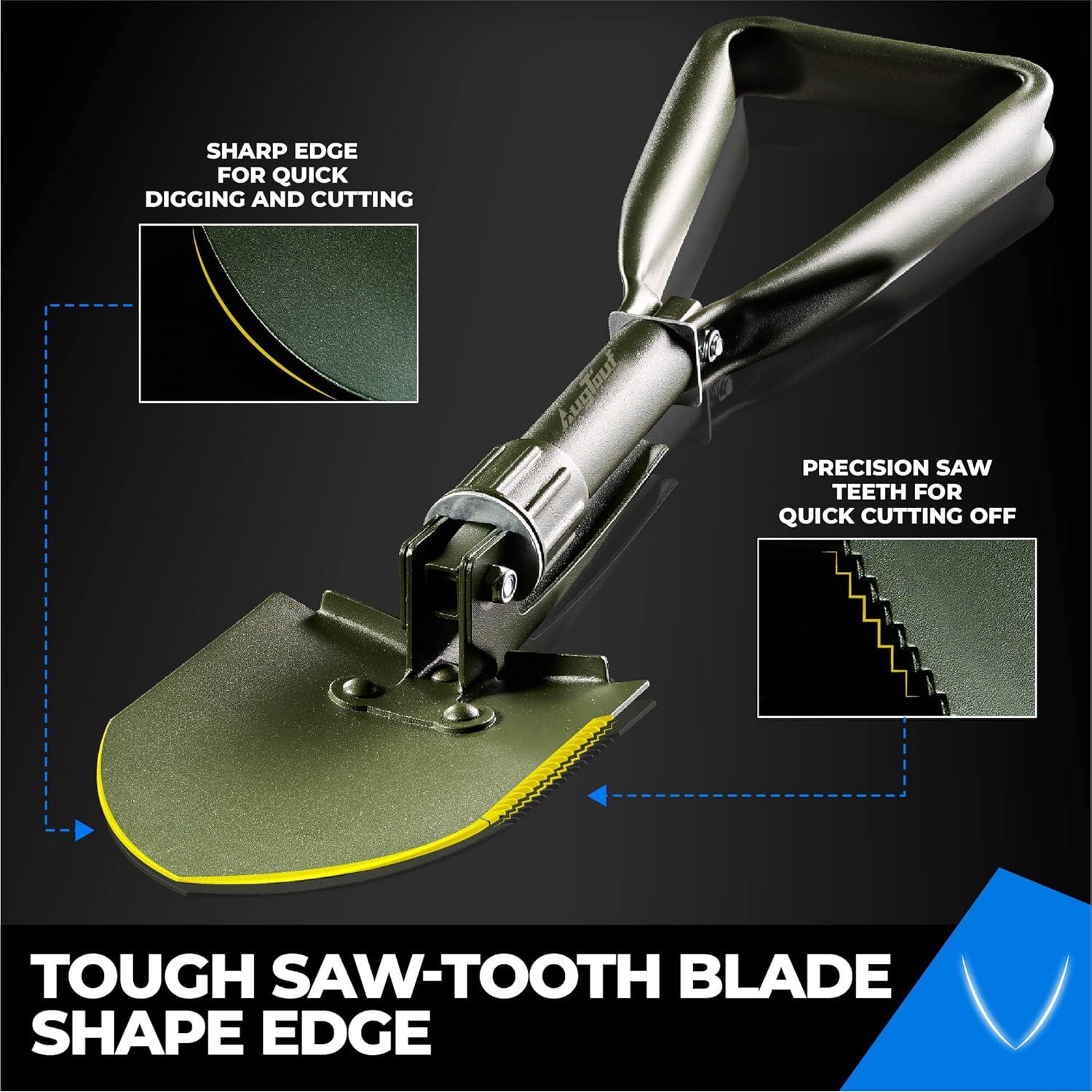 Pala de Camping Plegable AugTouf 46 cm Acero Alto Carbono Oliva