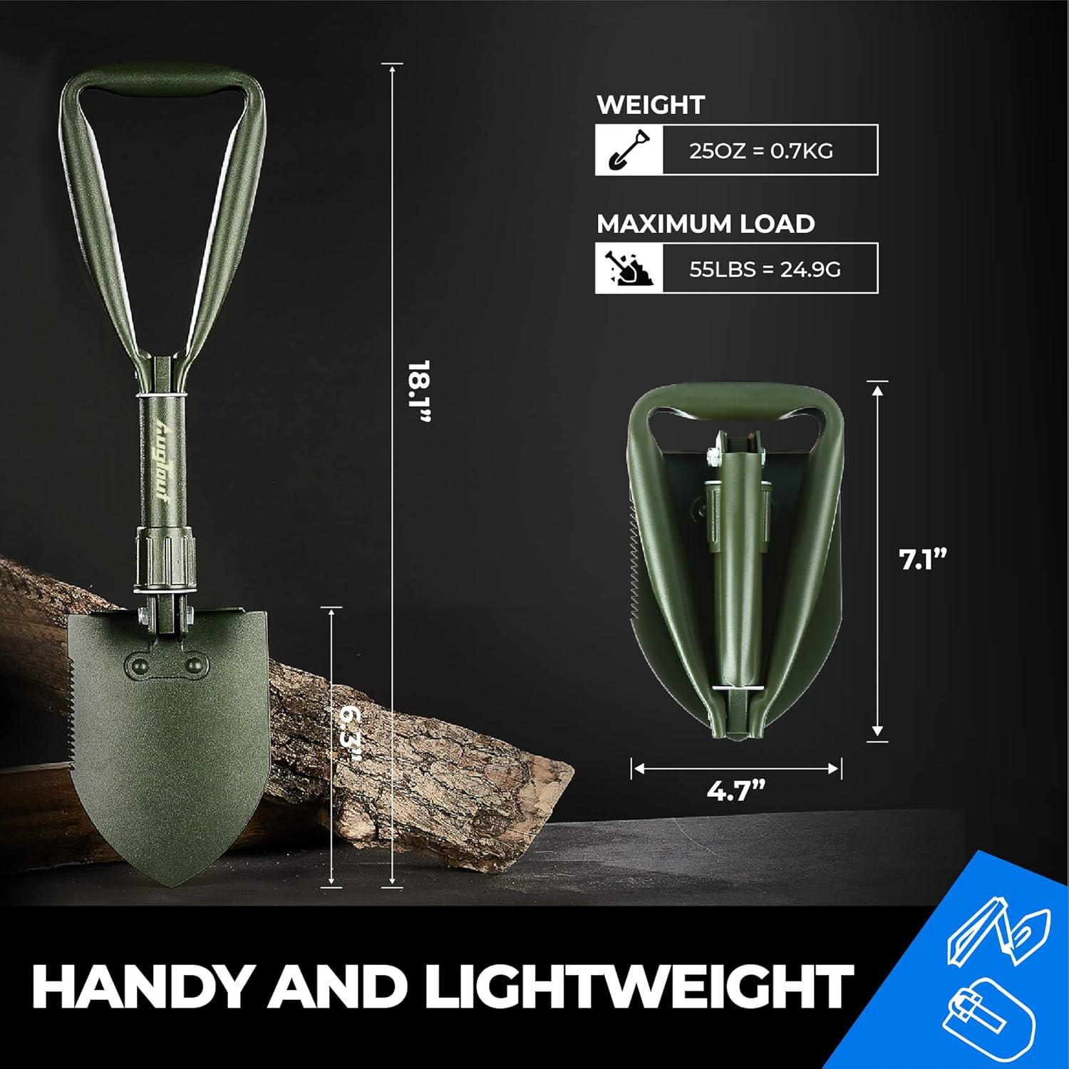 Pala de Camping Plegable AugTouf 46 cm Acero Alto Carbono Oliva