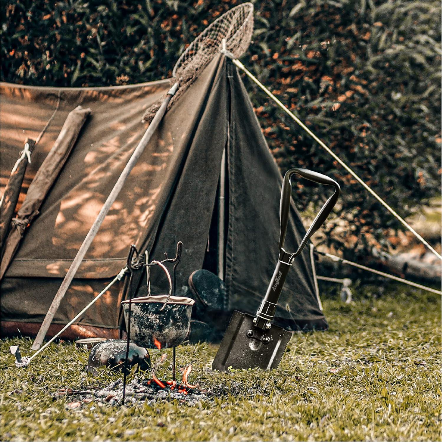 Pala de Camping Plegable AugTouf 46 cm Acero Alto Carbono Oliva