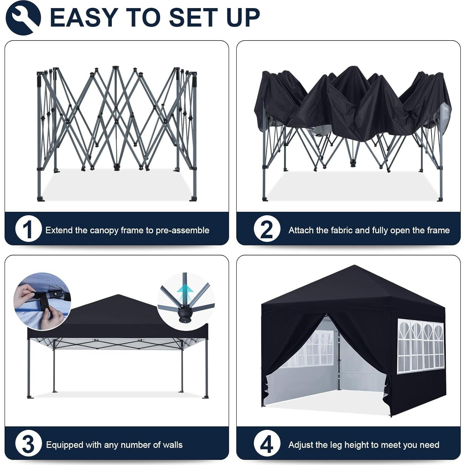 Carpa Plegable Instantánea COOSHADE 2.44x2.44m Impermeable Negra
