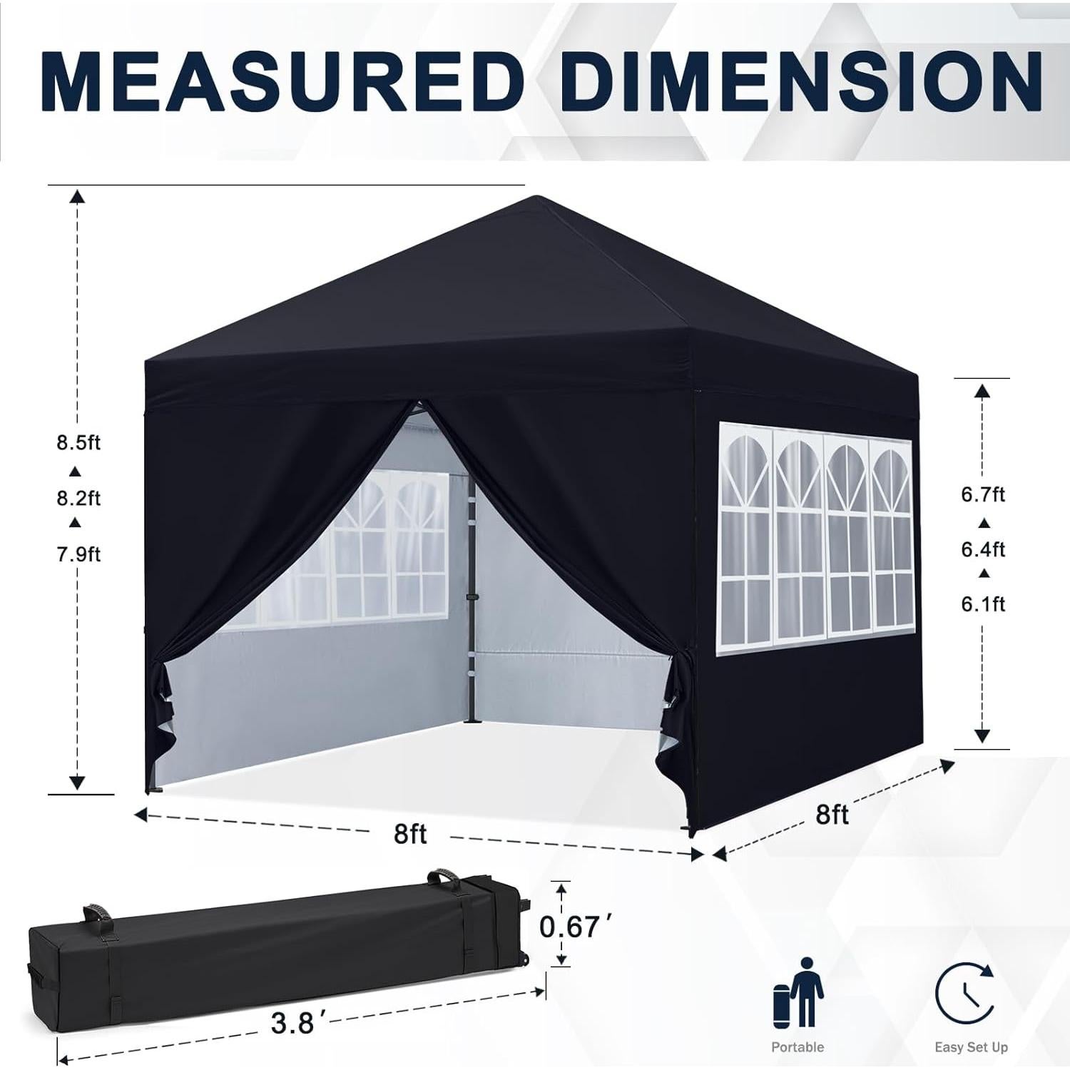 Carpa Plegable Instantánea COOSHADE 2.44x2.44m Impermeable Negra