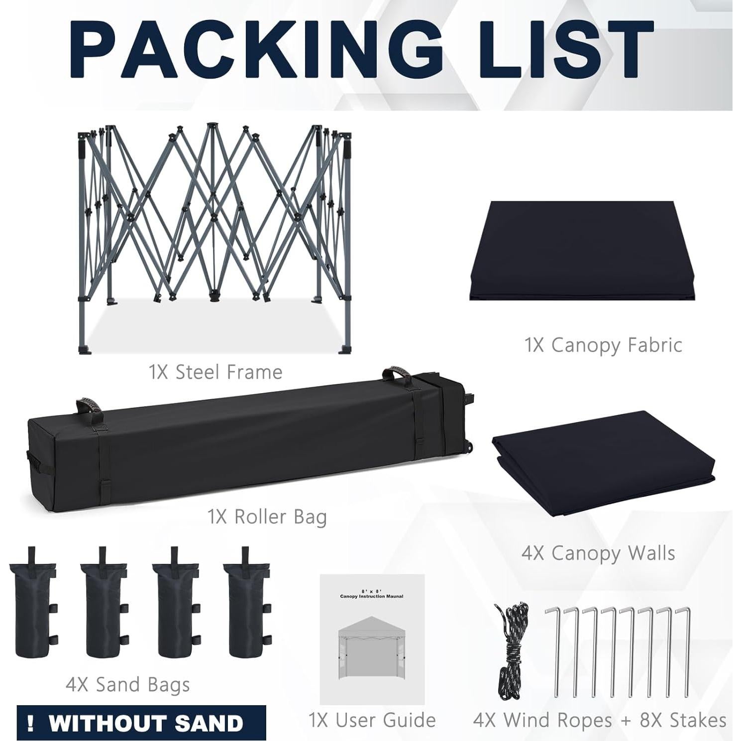 Carpa Plegable Instantánea COOSHADE 2.44x2.44m Impermeable Negra