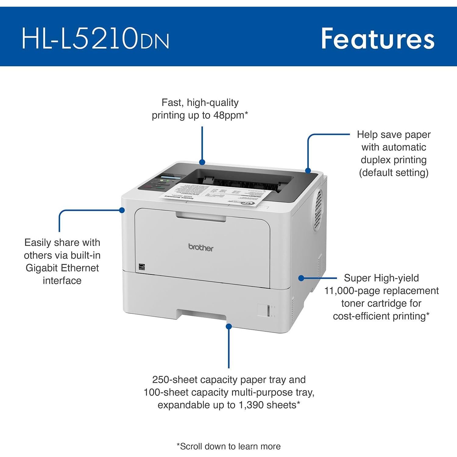 Impresora Láser Monocromática Brother HL-L5210DN Duplex 48ppm