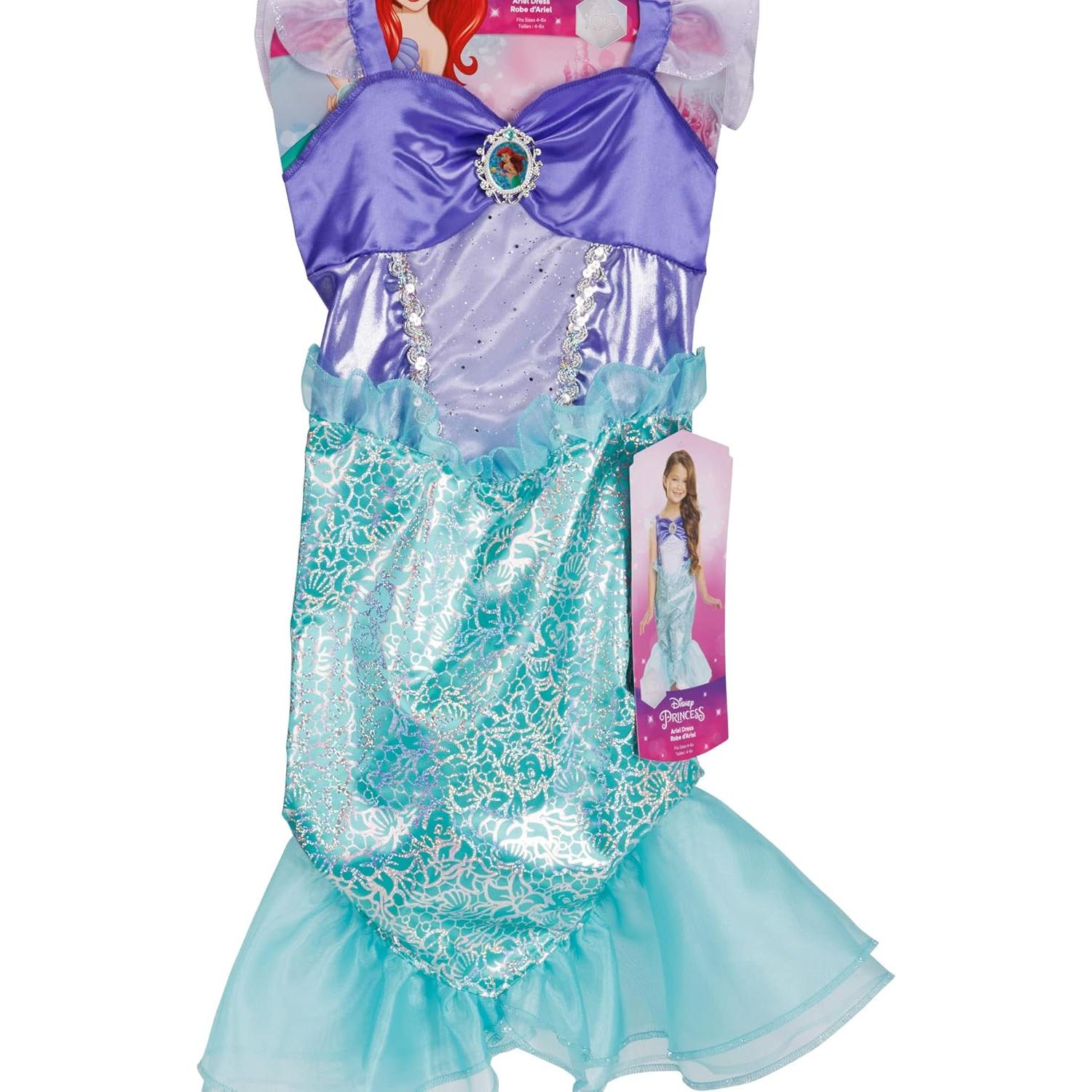 Disney Princess Ariel Dress Costume for Girls, Perfect for Party, Halloween Or Pretend Play Dress Up Child Size 4-6X