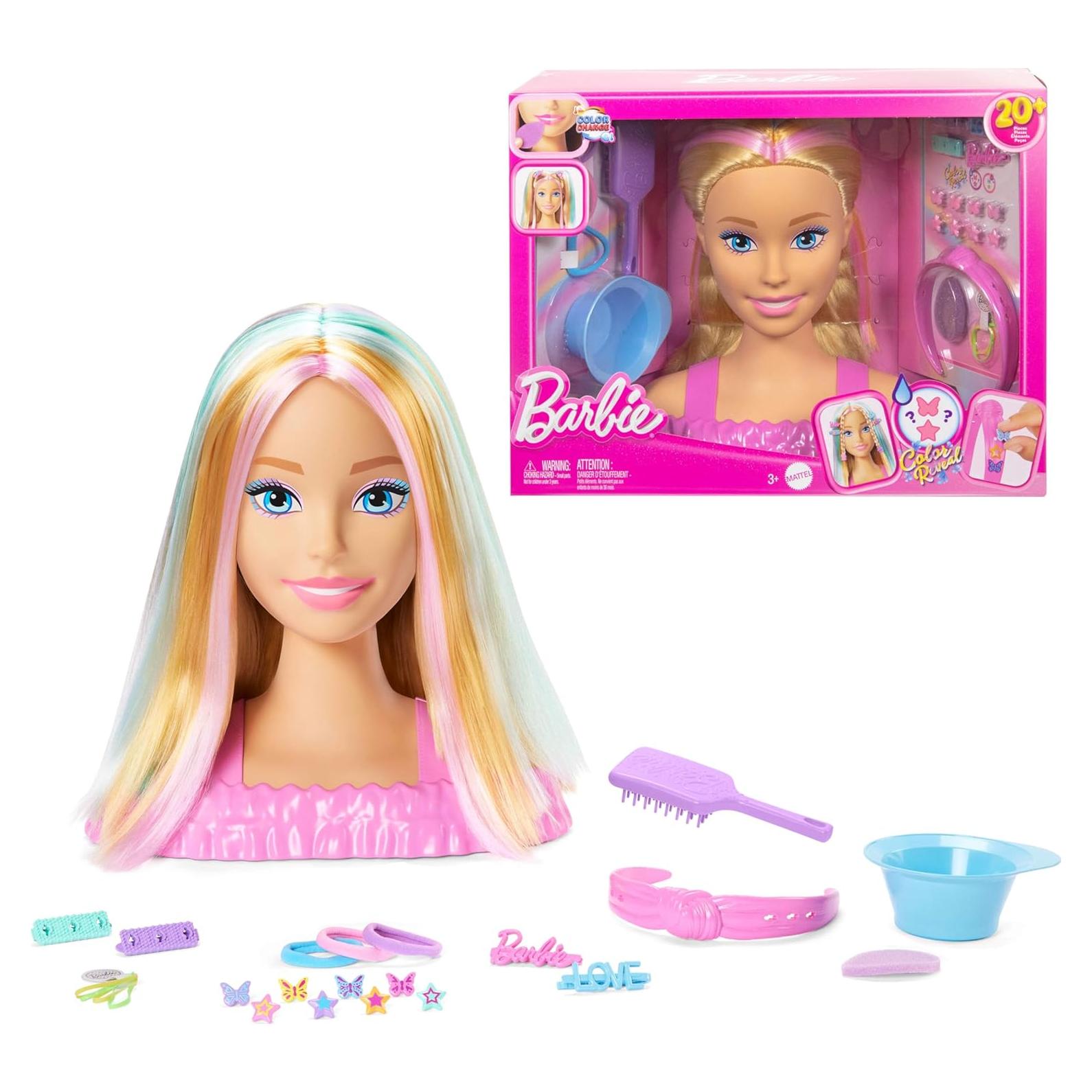 Cabeza de Estilo Barbie Mattel con Cabello Rubio y Accesorios