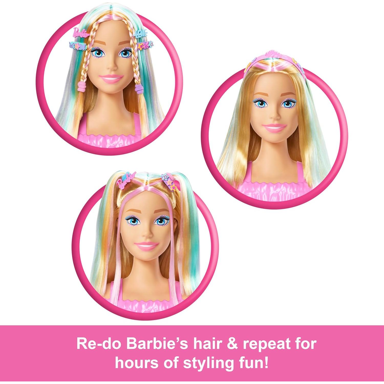 Cabeza de Estilo Barbie Mattel con Cabello Rubio y Accesorios