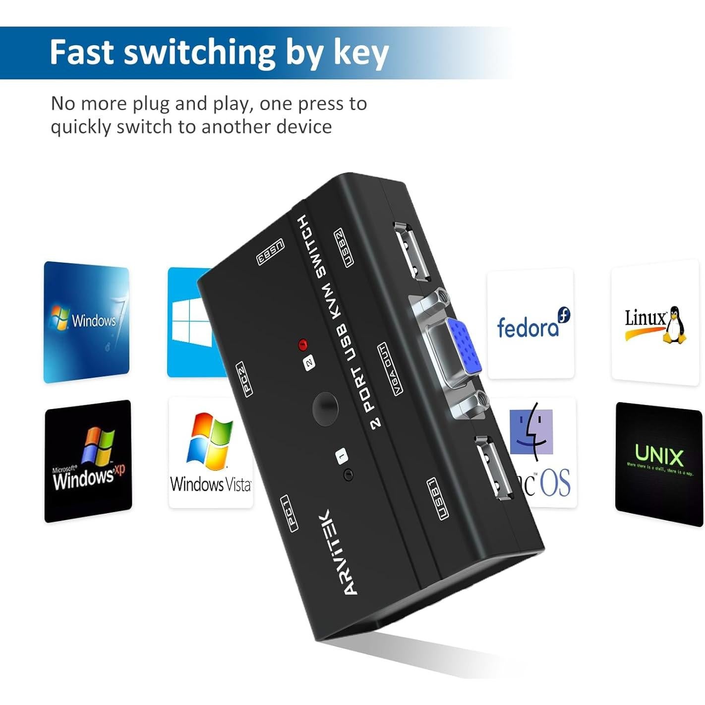 Interruptor KVM VGA 2 Puertos Arvitek AT-260KL USB