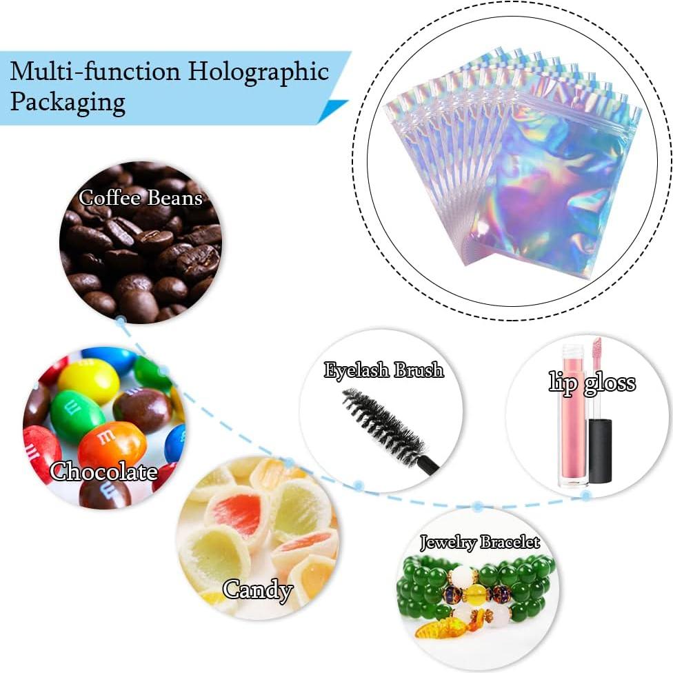 50 Bolsas Mylar Holográficas 14x20 cm Reutilizables HRX Package