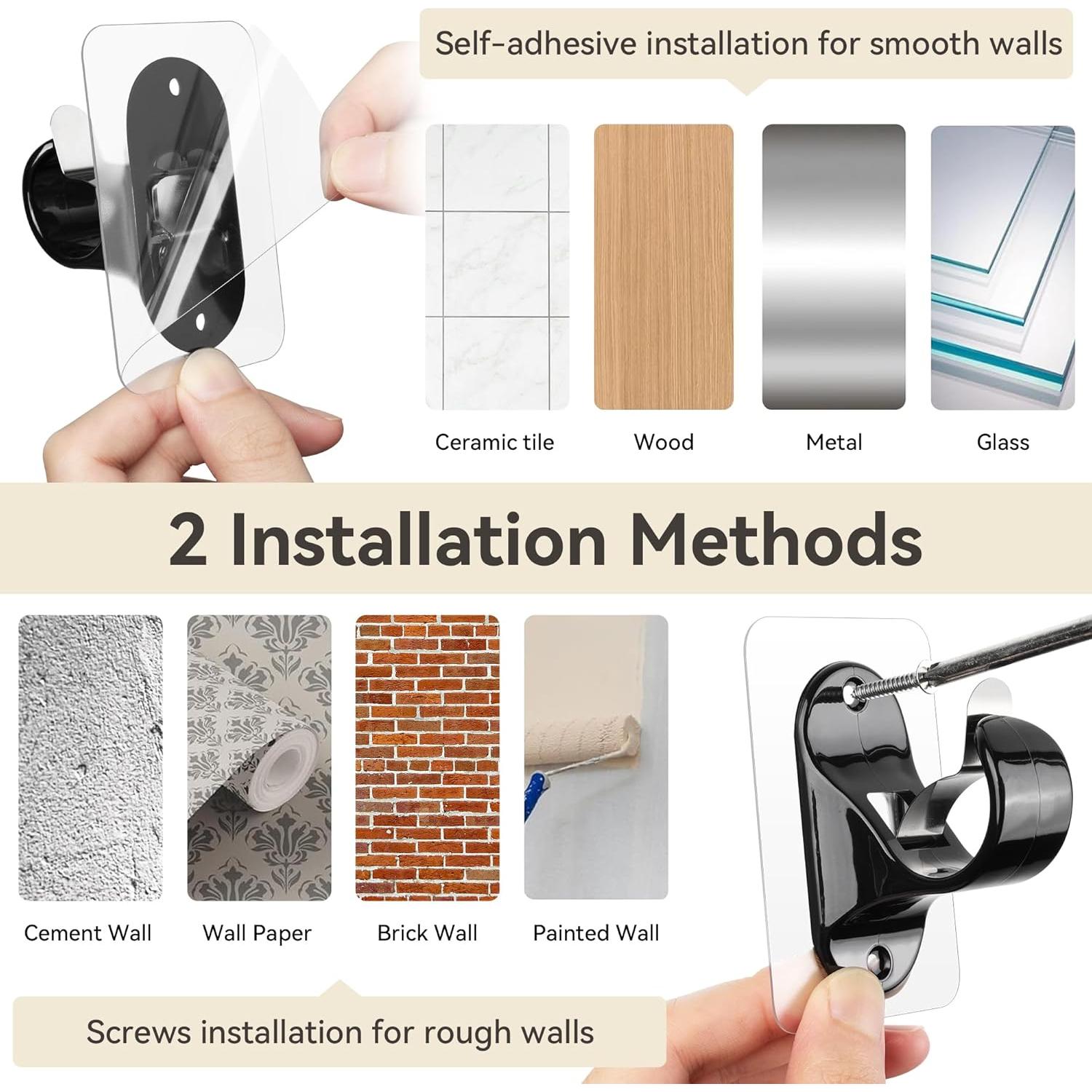 Soportes de Varilla de Cortina Autoadhesivos ANDGOO 6 Pzas Negro