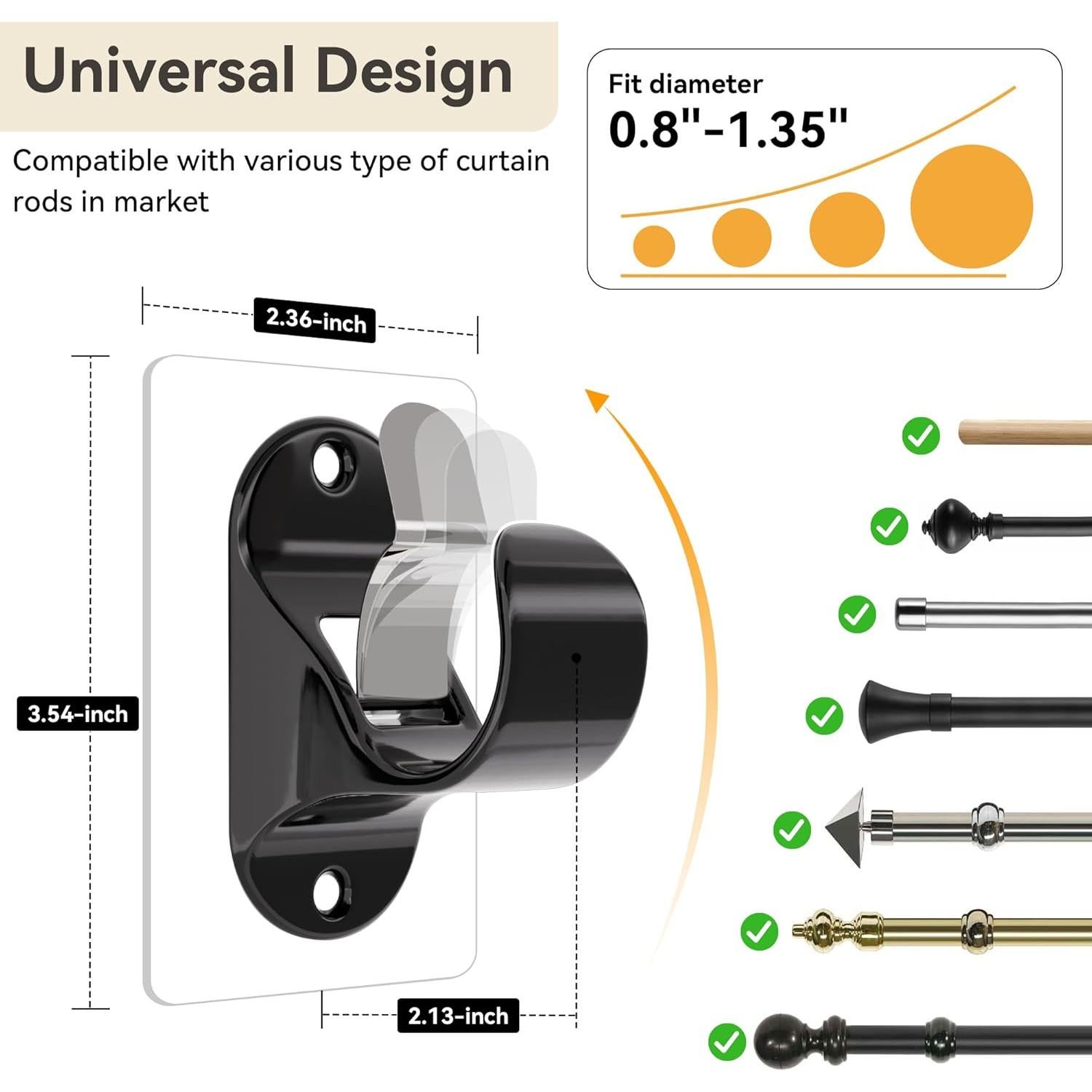 Soportes de Varilla de Cortina Autoadhesivos ANDGOO 6 Pzas Negro