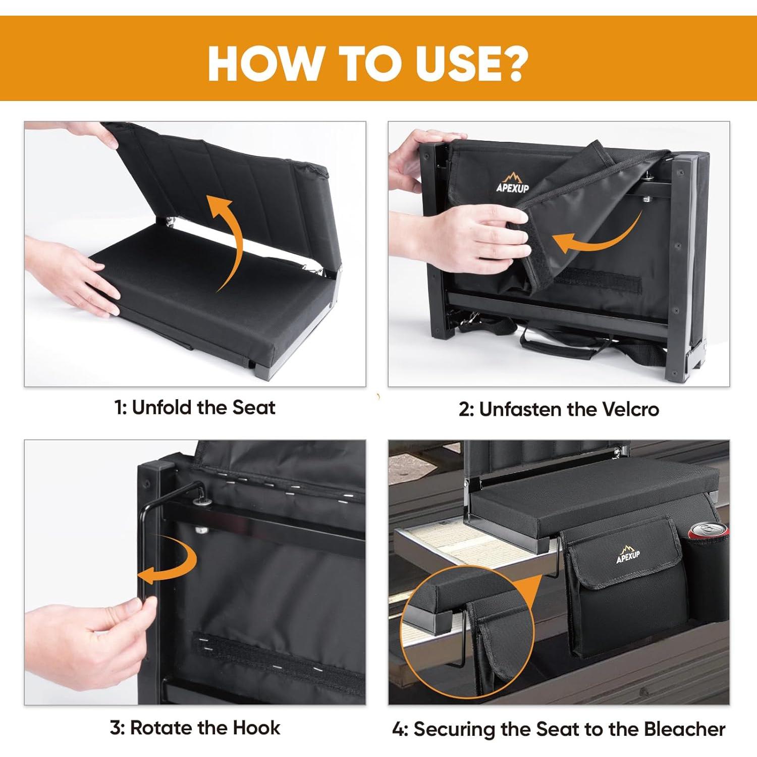 Asiento de Estadio APEXUP Plegable con Respaldo y Portavasos