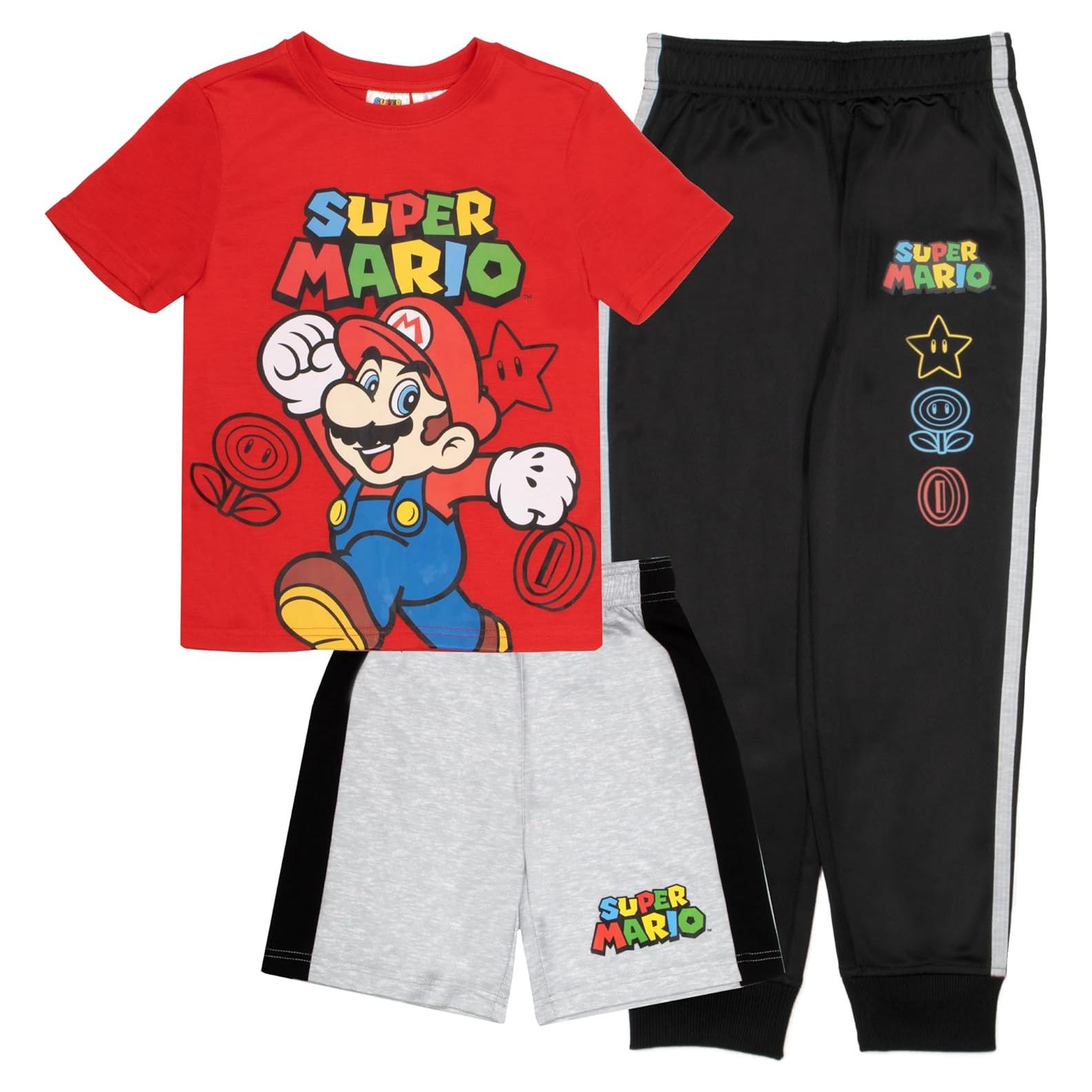 Conjunto 3 Piezas Super Mario para Niños - Camiseta y Pantalones
