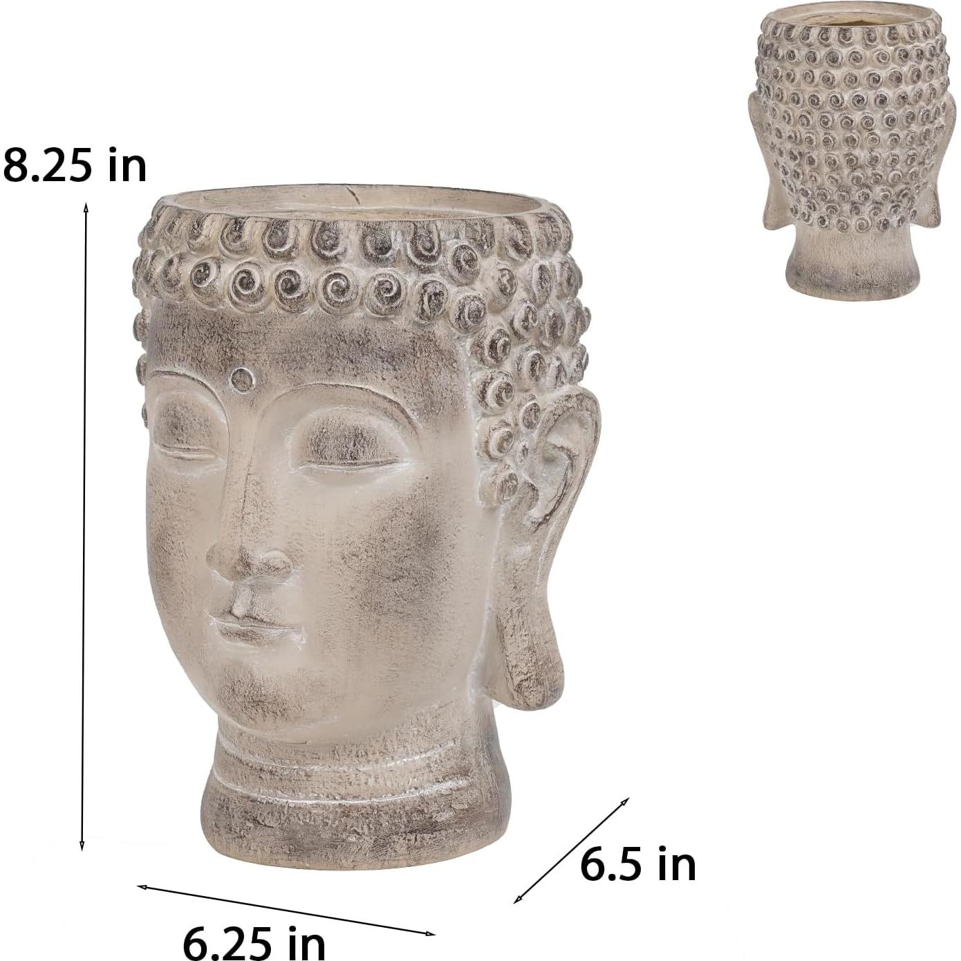 Buddha - Face Flower Pot - Head Planters - Garden Statue - Cactus Succulents Planter Pot Indoor Outdoor Planter with Drainage Hole Unique Garden Farmhouse Decor 6.25*6.5*8.25 Inch Newman House Studio