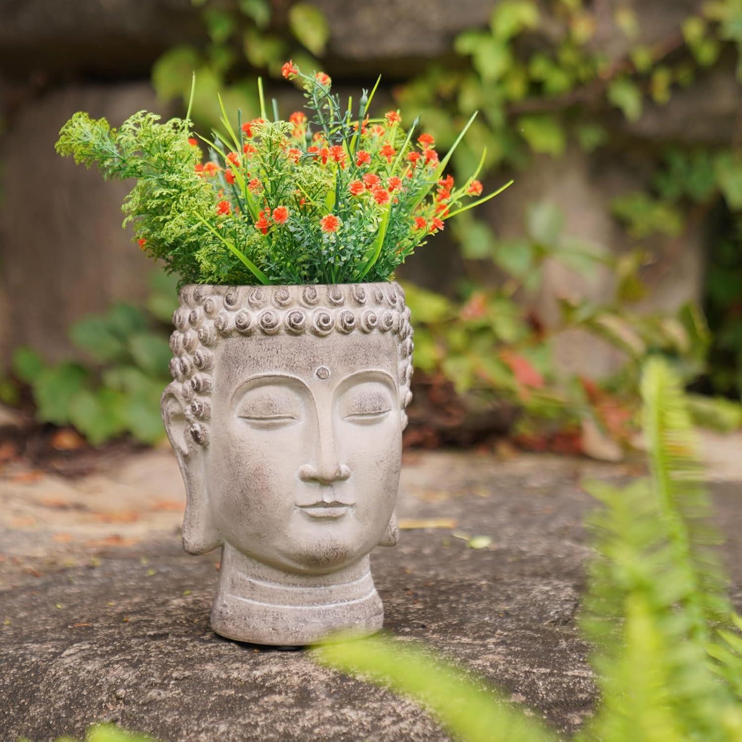 Buddha - Face Flower Pot - Head Planters - Garden Statue - Cactus Succulents Planter Pot Indoor Outdoor Planter with Drainage Hole Unique Garden Farmhouse Decor 6.25*6.5*8.25 Inch Newman House Studio