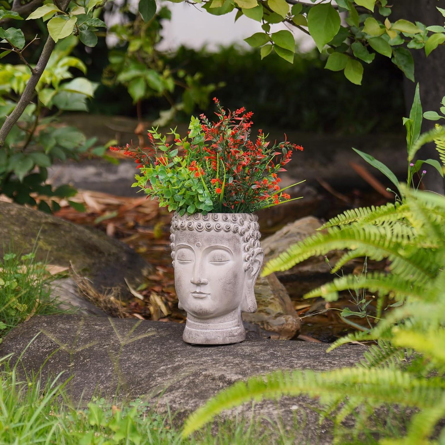 Buddha - Face Flower Pot - Head Planters - Garden Statue - Cactus Succulents Planter Pot Indoor Outdoor Planter with Drainage Hole Unique Garden Farmhouse Decor 6.25*6.5*8.25 Inch Newman House Studio