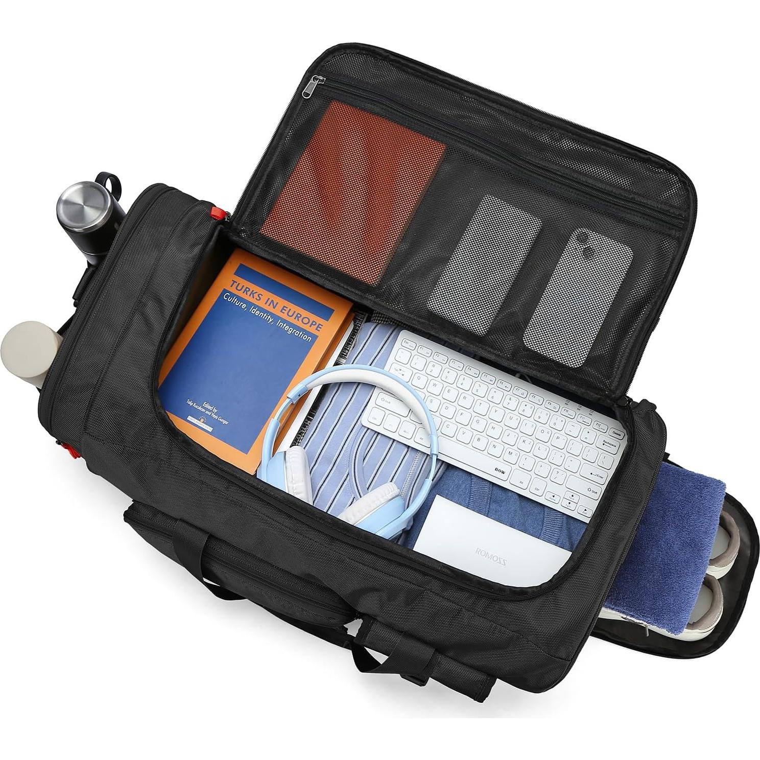 Bolsa de viaje grande Lyweem 70L negra con compartimento para zapatos