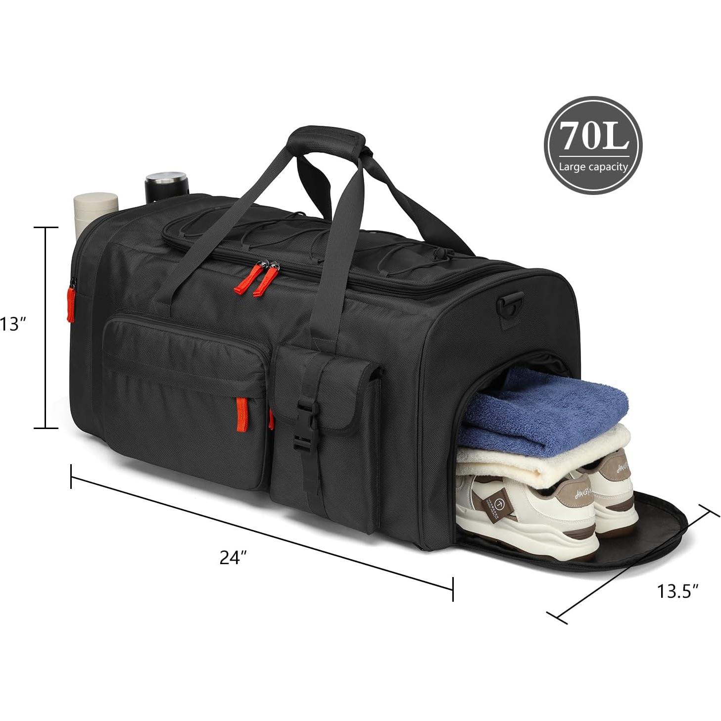 Bolsa de viaje grande Lyweem 70L negra con compartimento para zapatos