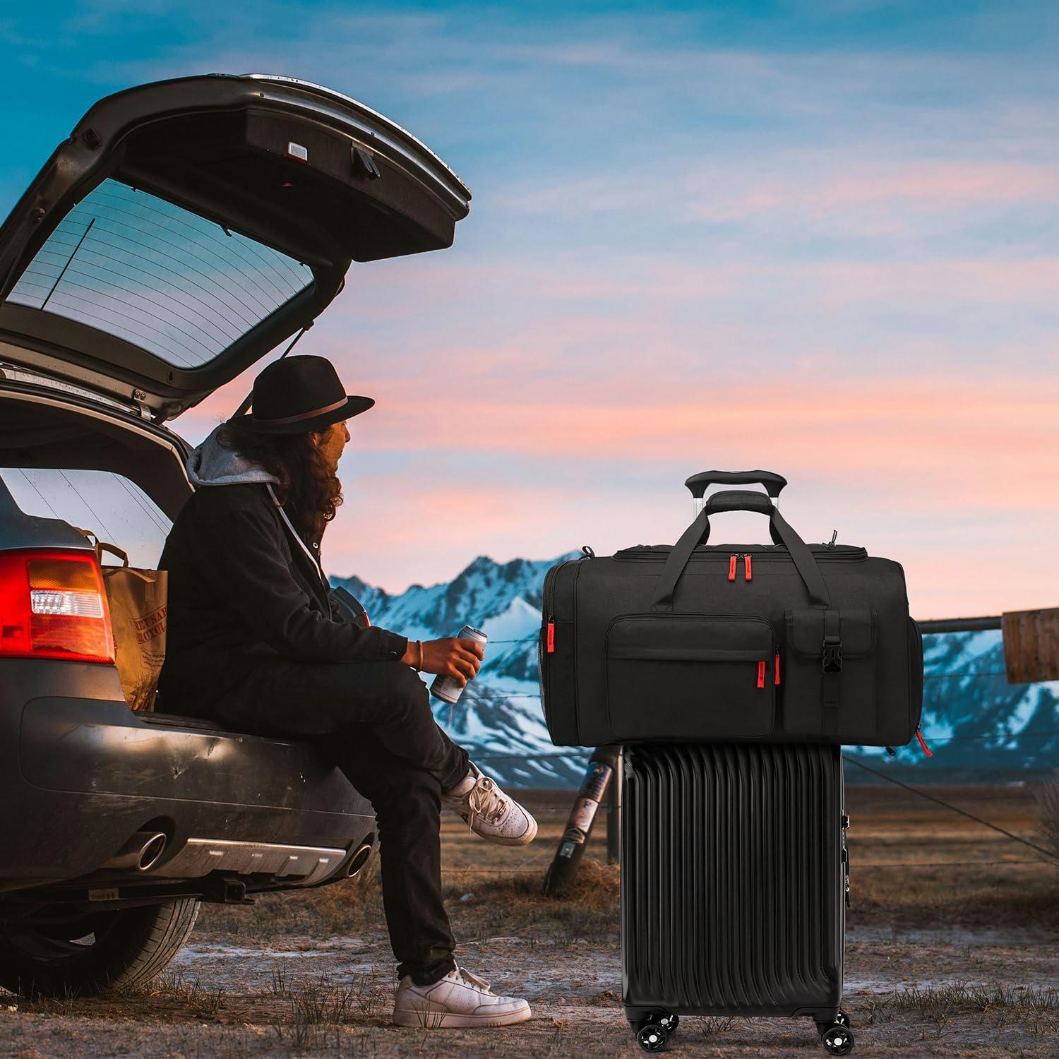 Bolsa de viaje grande Lyweem 70L negra con compartimento para zapatos