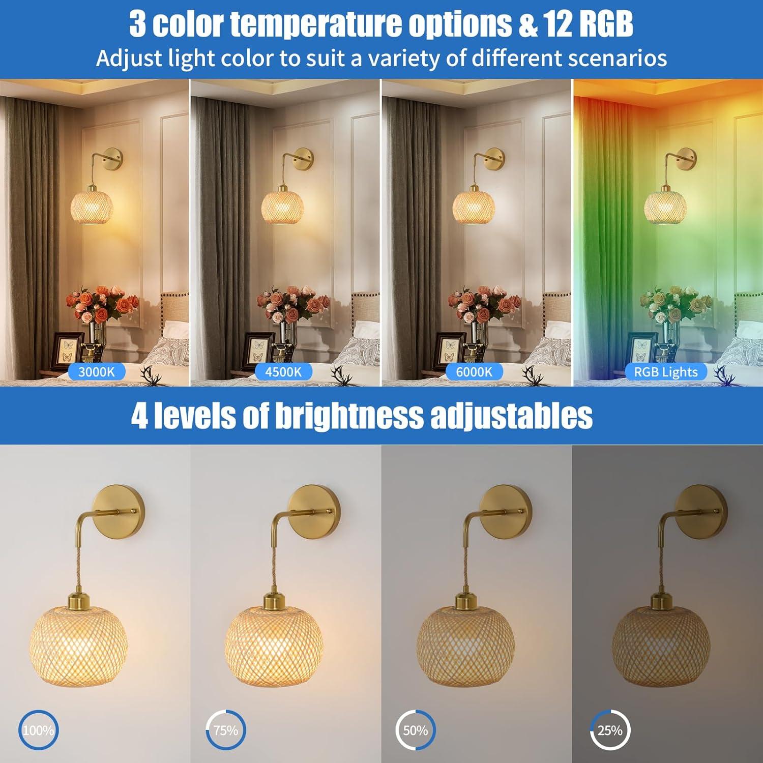 Aplique de Pared Inalámbrico Vitnucrol Dorado 48cm 2 Bombillas RGB