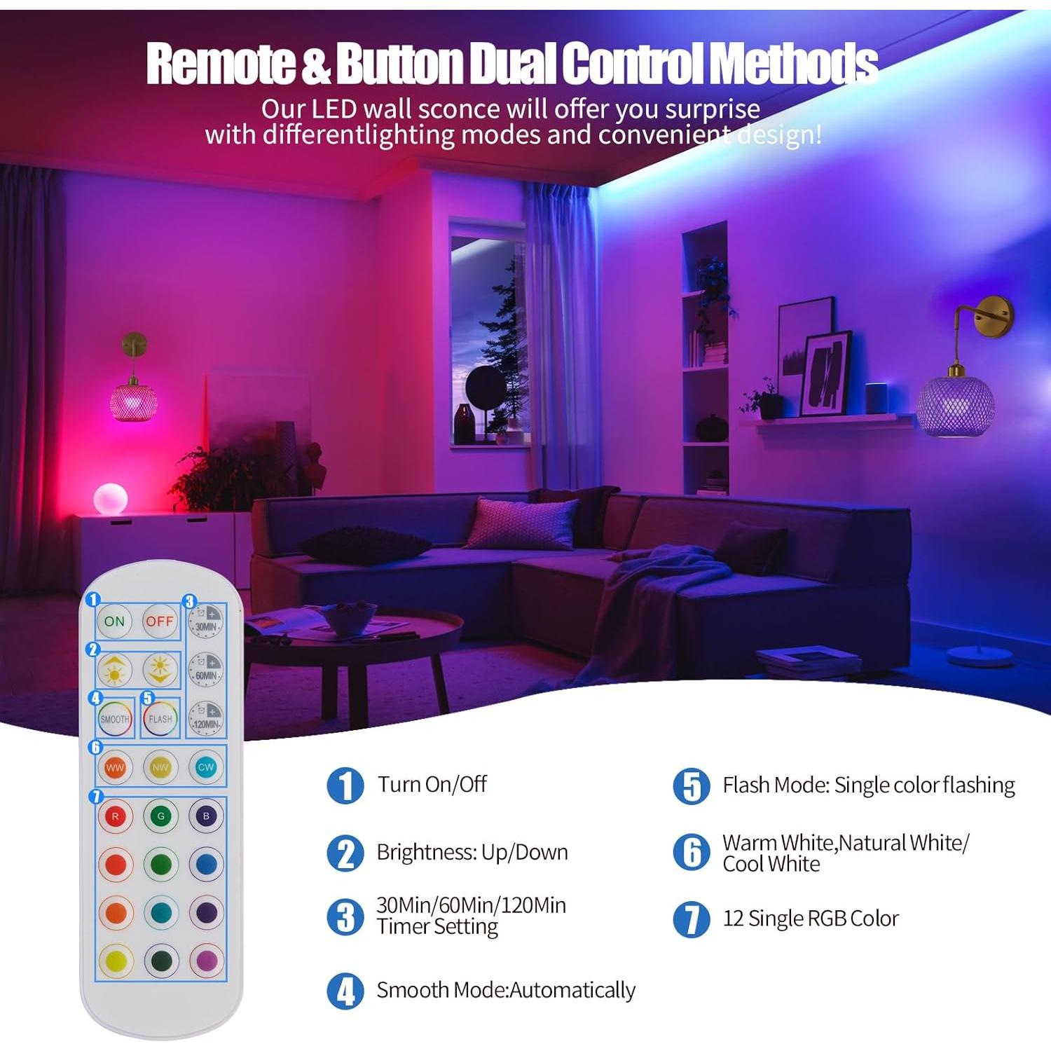 Aplique de Pared Inalámbrico Vitnucrol Dorado 48cm 2 Bombillas RGB