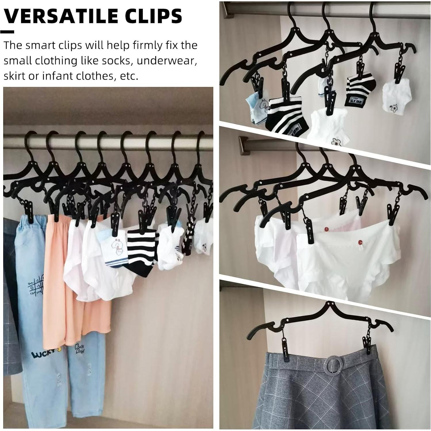 12 Perchas de Viaje Pansyling Negras Plegables con Clips