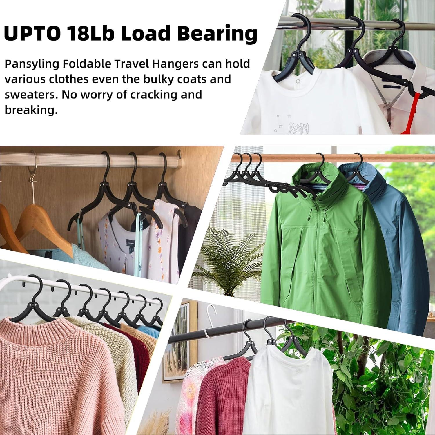 12 Perchas de Viaje Pansyling Negras Plegables con Clips