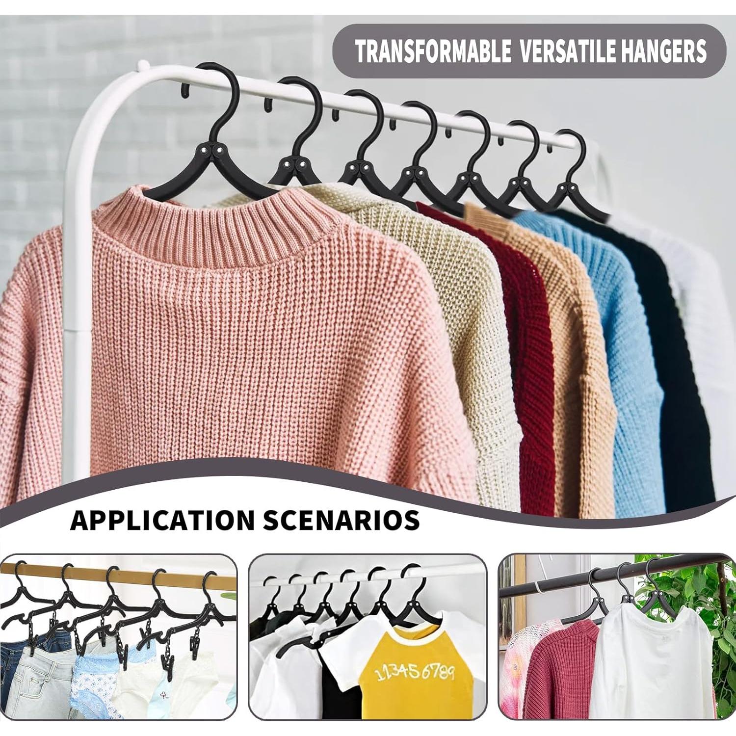 12 Perchas de Viaje Pansyling Negras Plegables con Clips