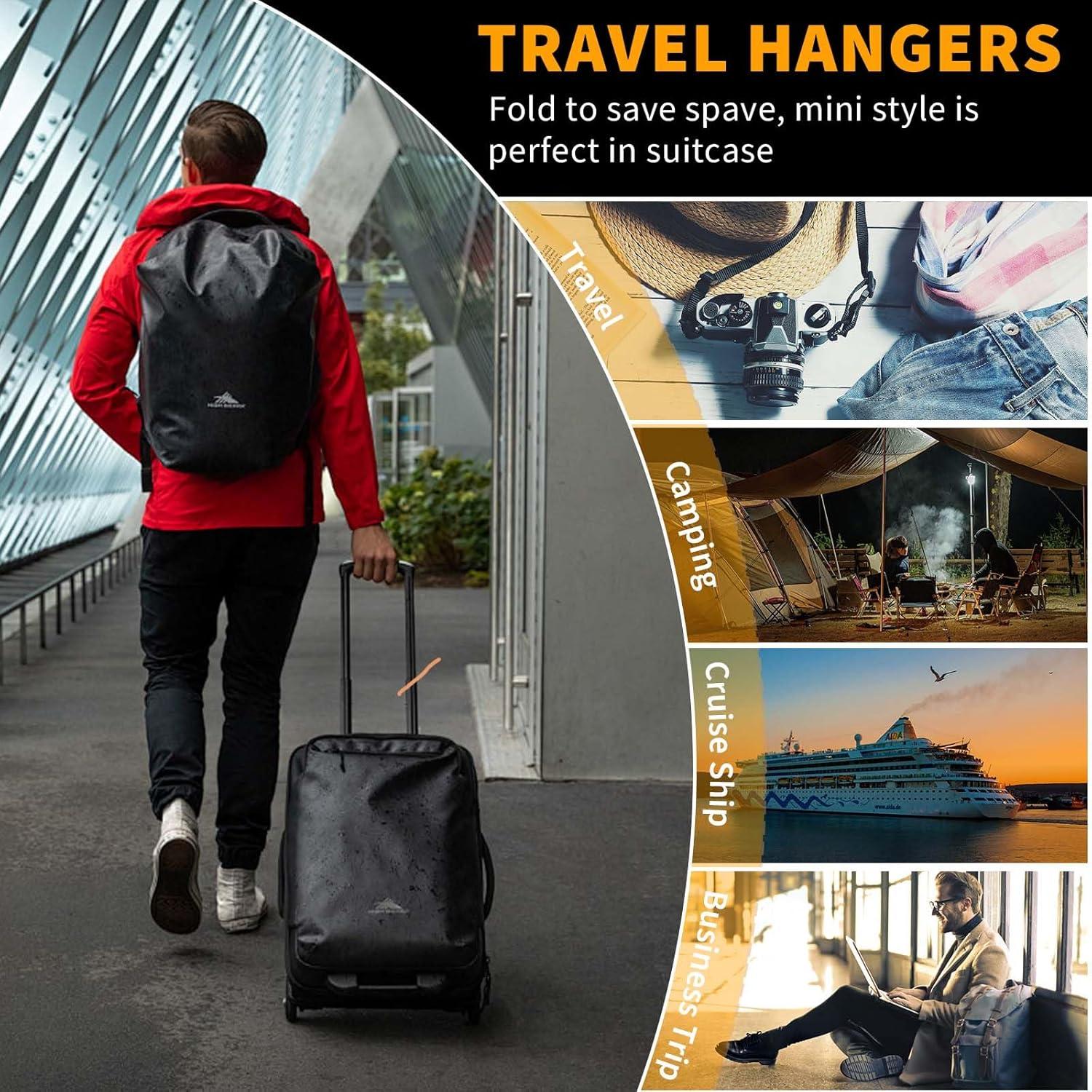 12 Perchas de Viaje Pansyling Negras Plegables con Clips