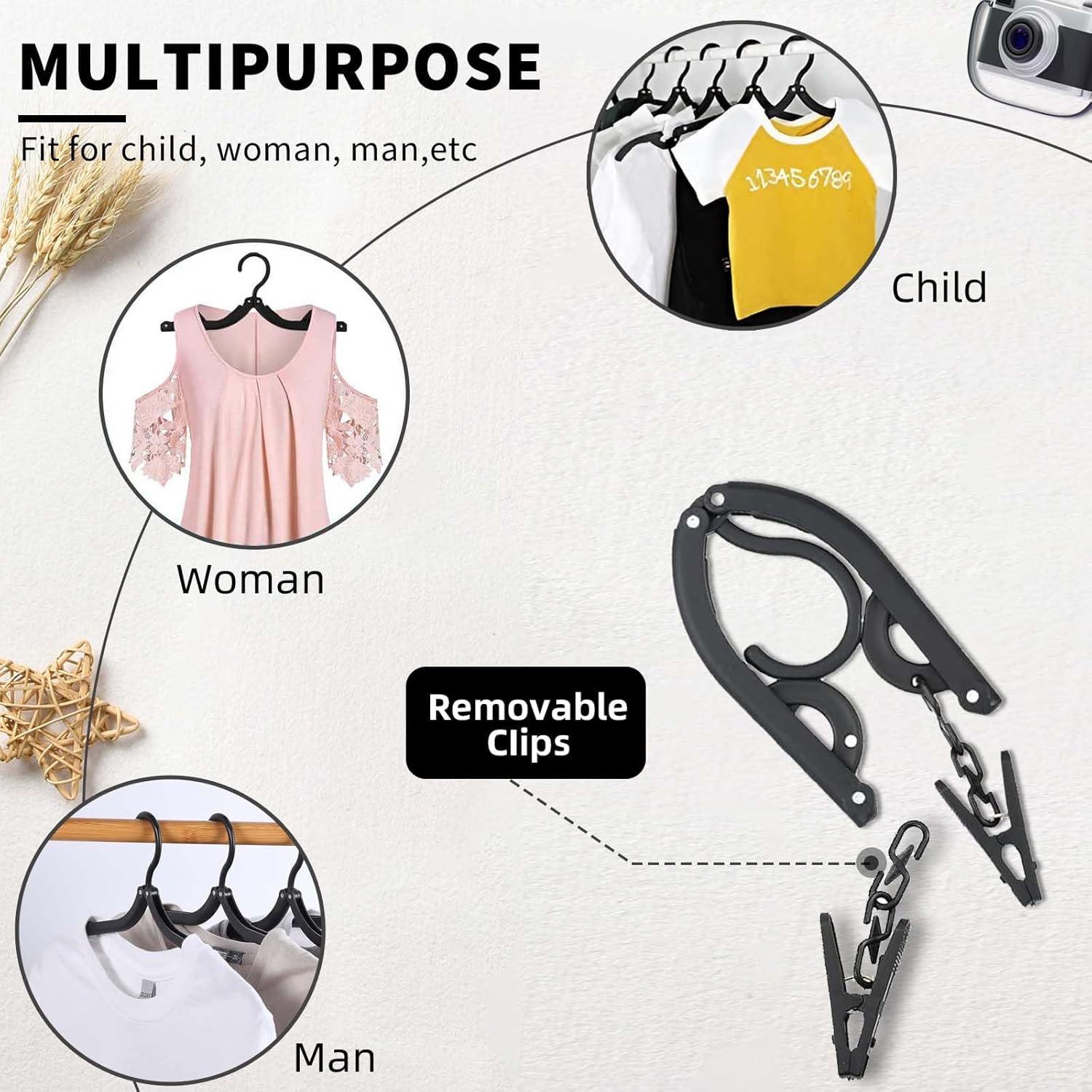 12 Perchas de Viaje Pansyling Negras Plegables con Clips