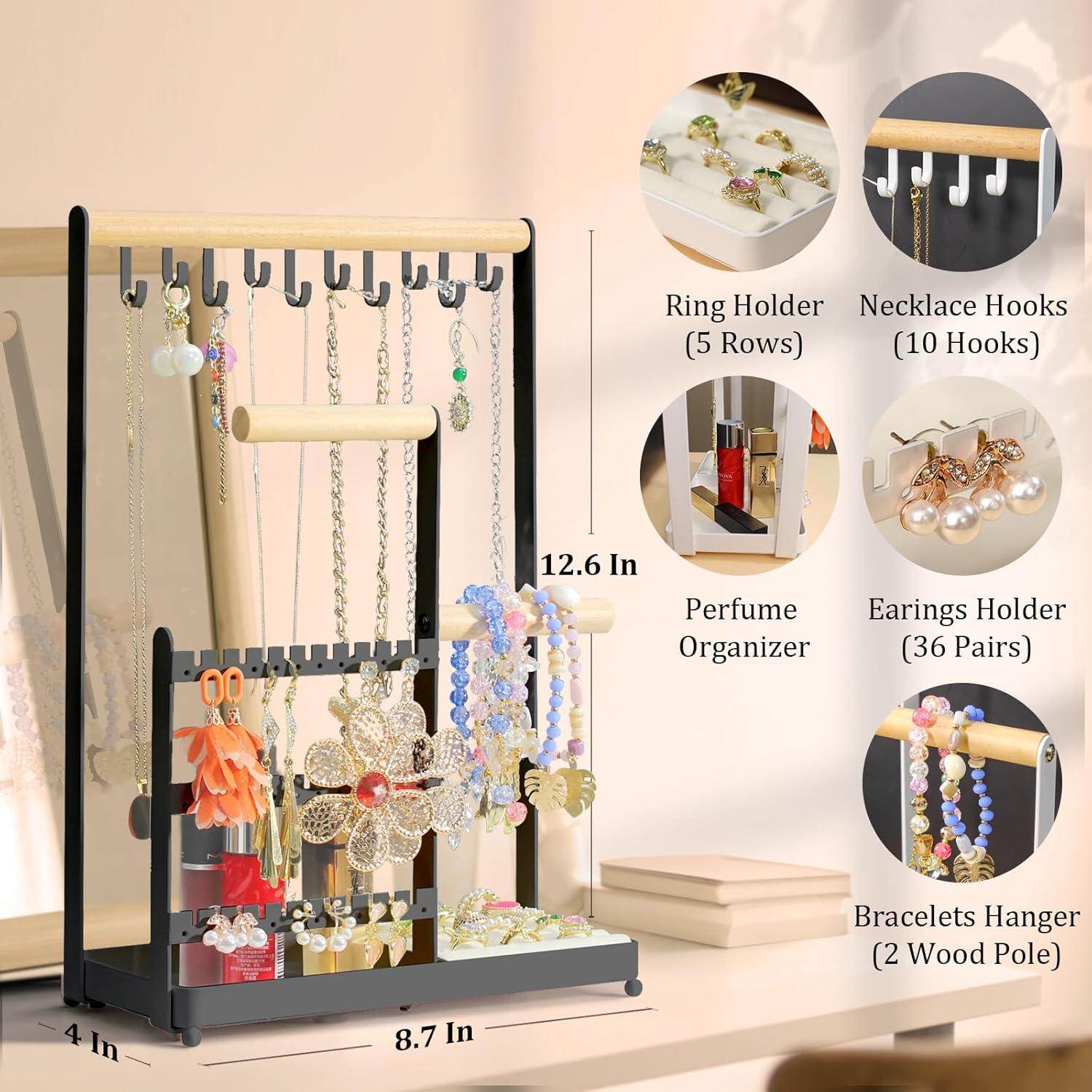 Organizador de Joyería Coobest Negro con 36 Pendientes y 10 Collares