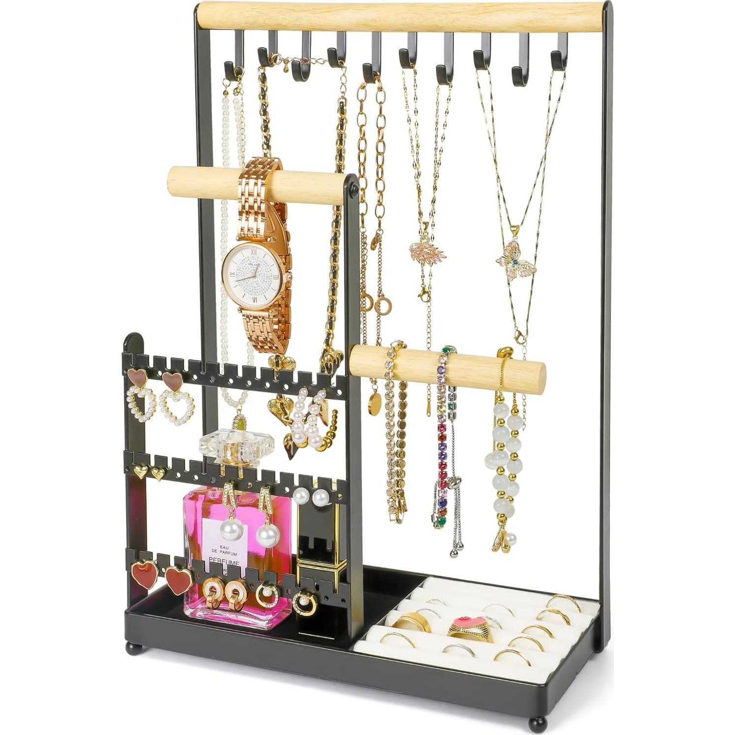 Organizador de Joyería Coobest Negro con 36 Pendientes y 10 Collares