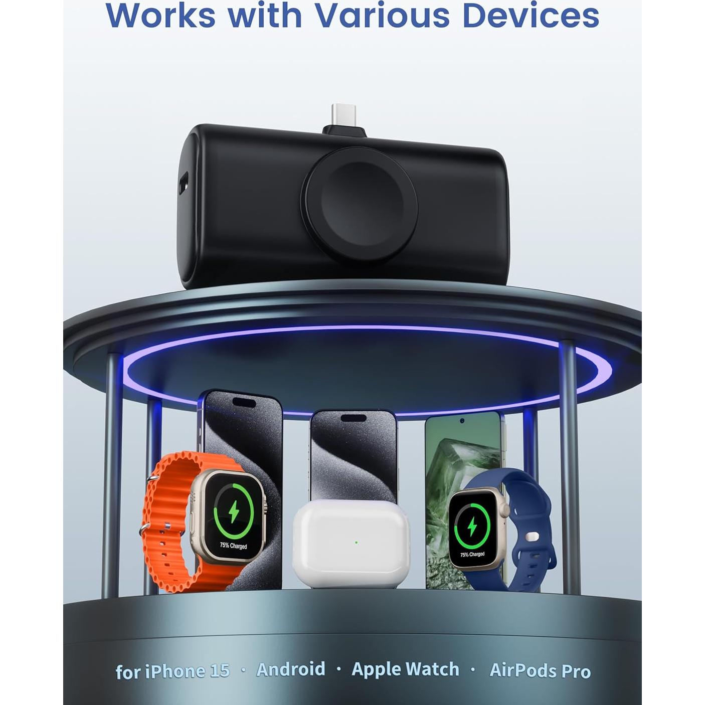 Cargador Portátil RORRY 5000mAh USB-C para iPhone y Apple Watch