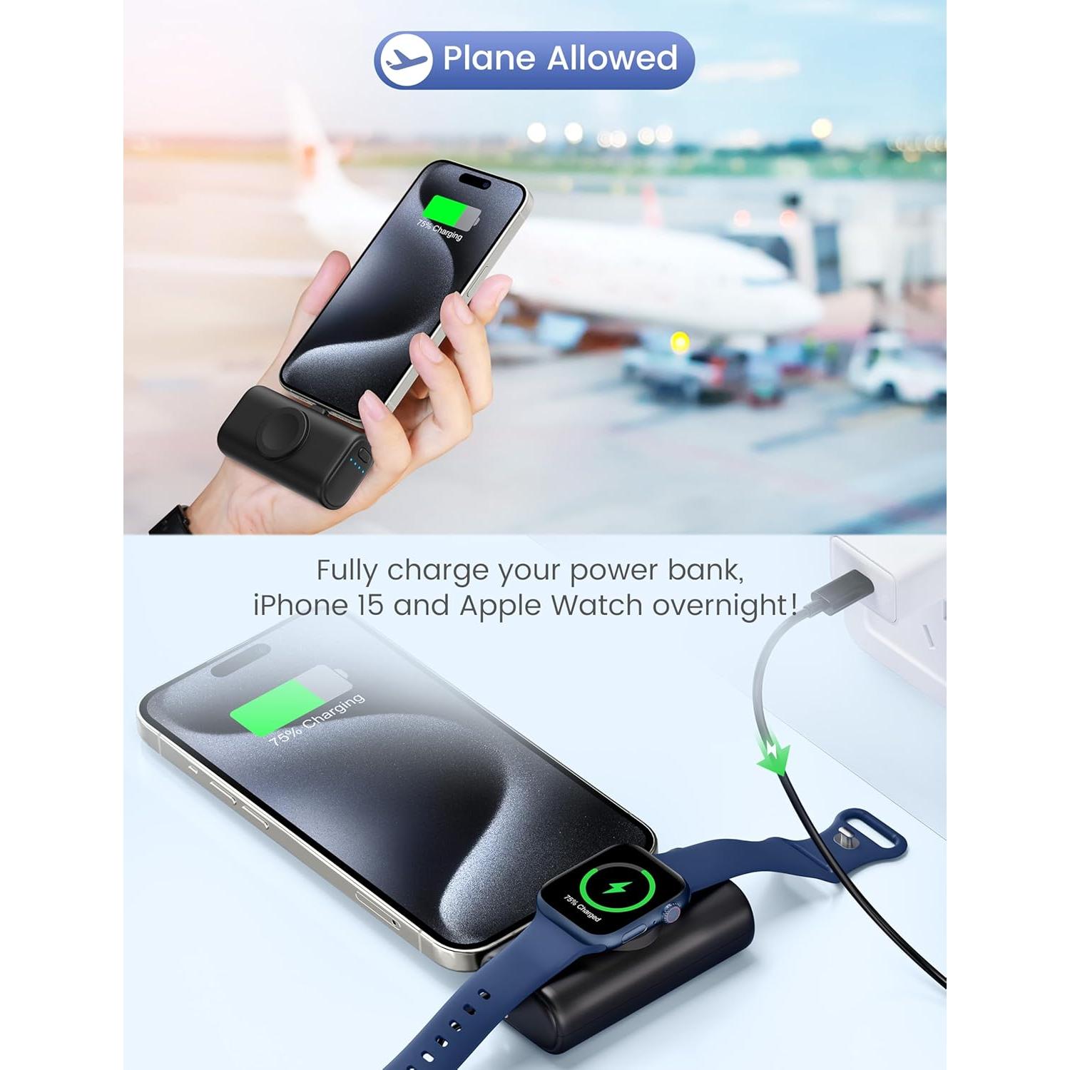 Cargador Portátil RORRY 5000mAh USB-C para iPhone y Apple Watch
