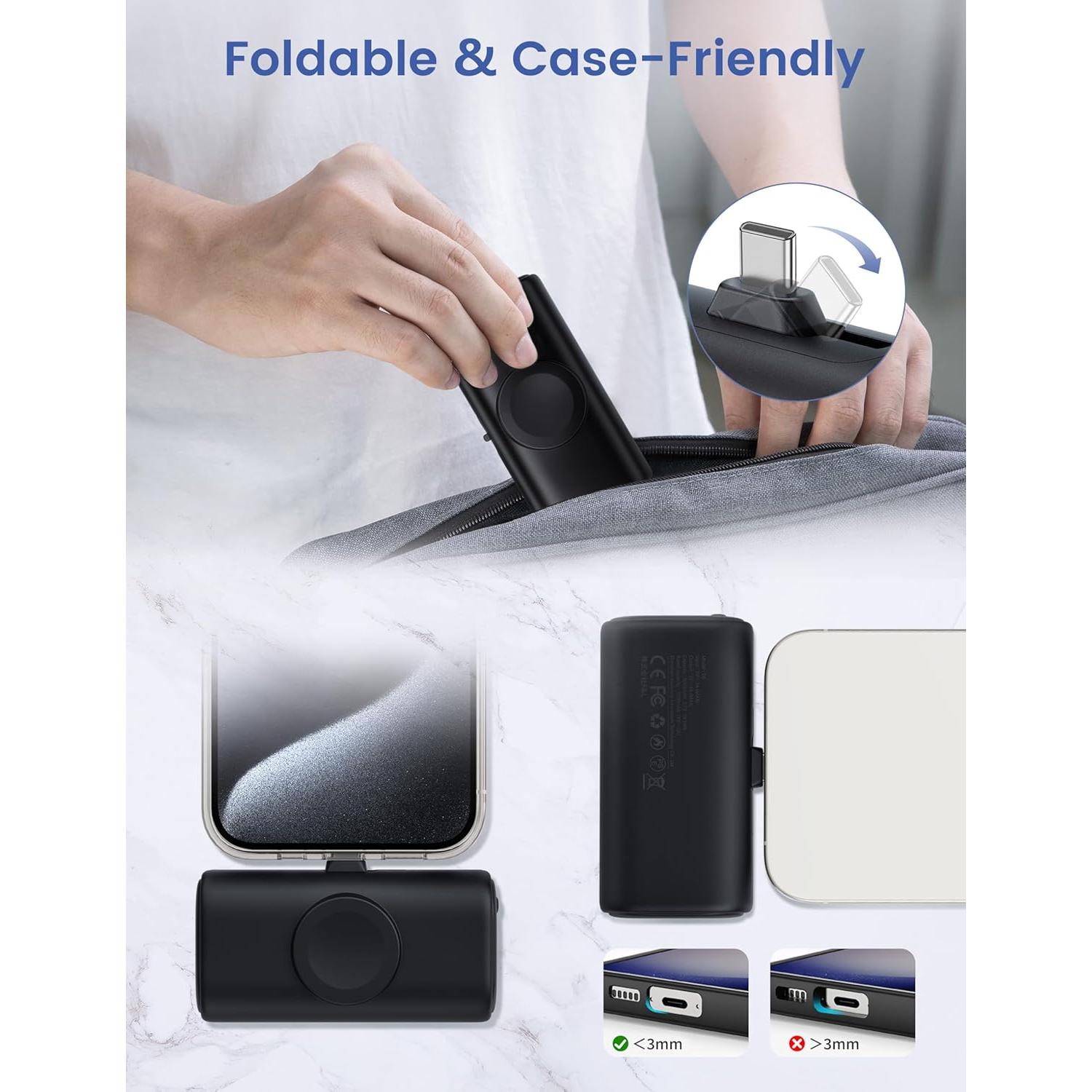 Cargador Portátil RORRY 5000mAh USB-C para iPhone y Apple Watch