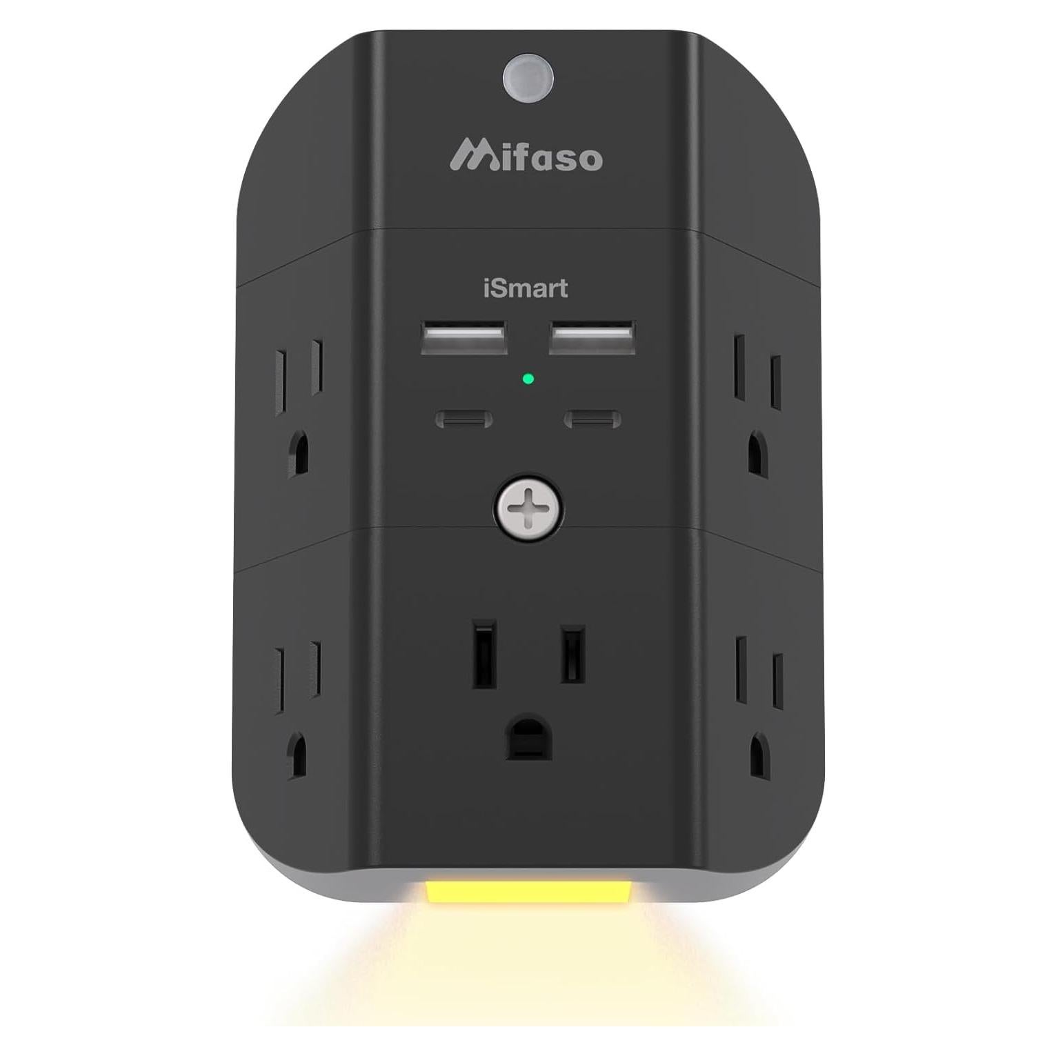 Extensor de Enchufe MIFASOPOWER 5 AC + 4 USB, Protector 1080J