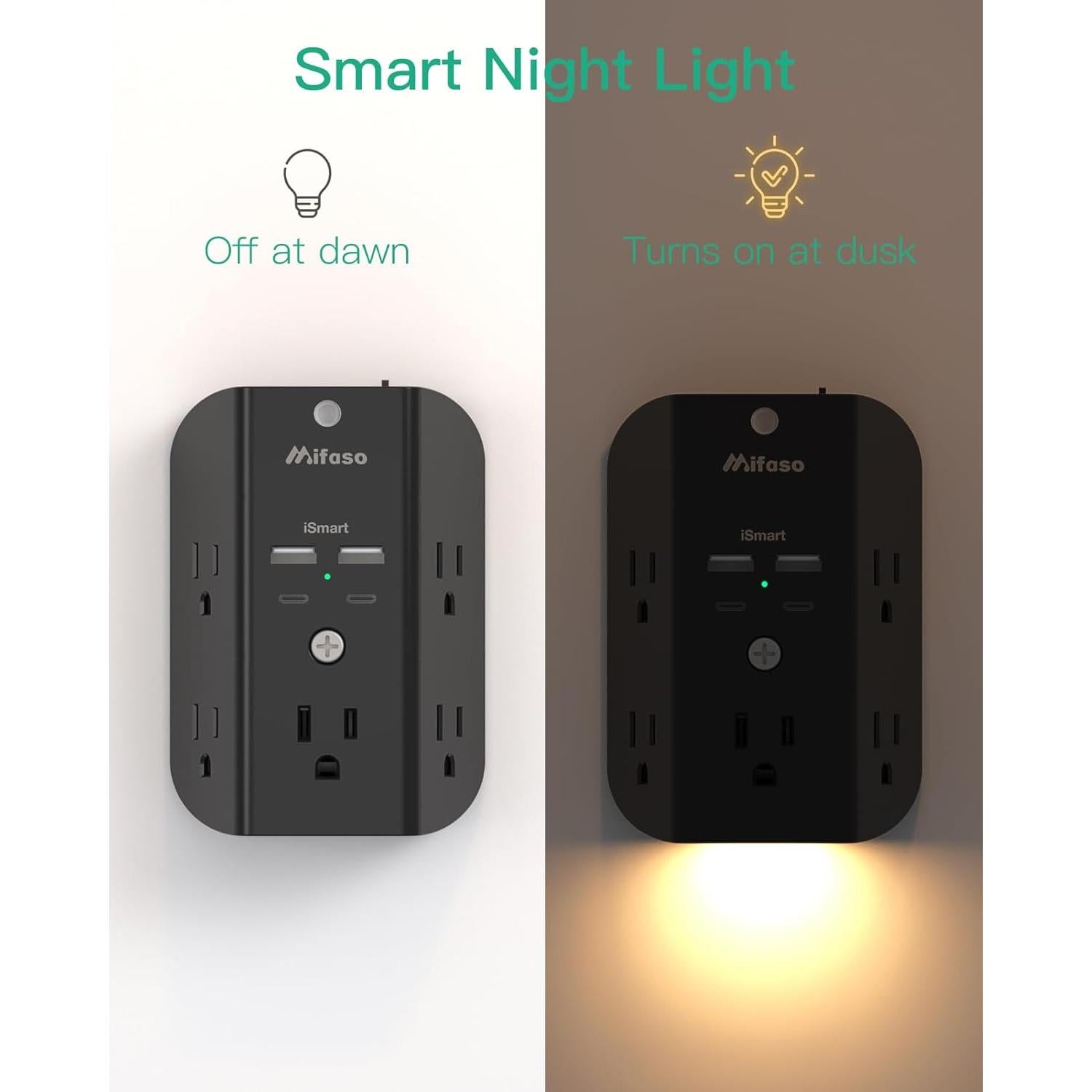 Extensor de Enchufe MIFASOPOWER 5 AC + 4 USB, Protector 1080J