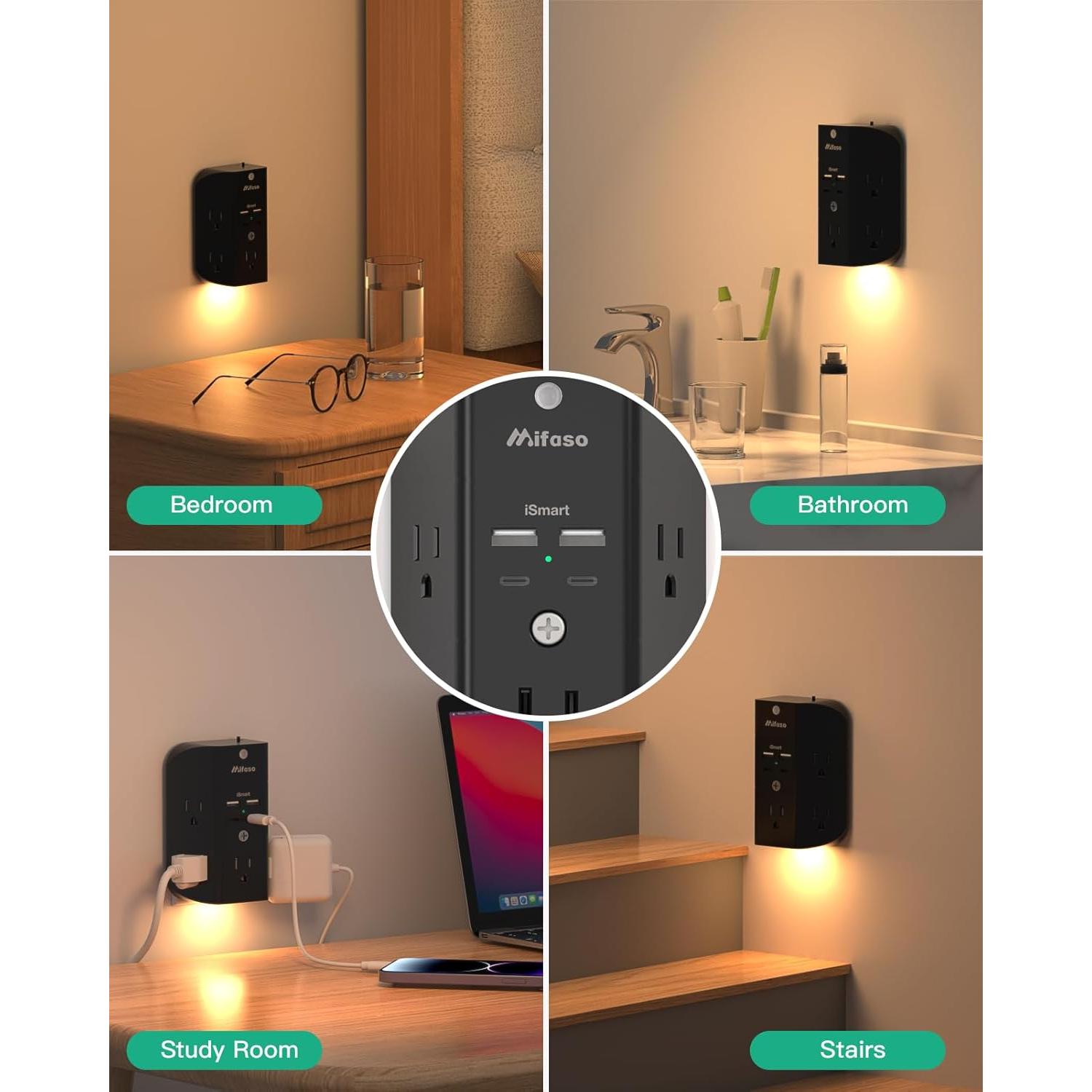 Extensor de Enchufe MIFASOPOWER 5 AC + 4 USB, Protector 1080J