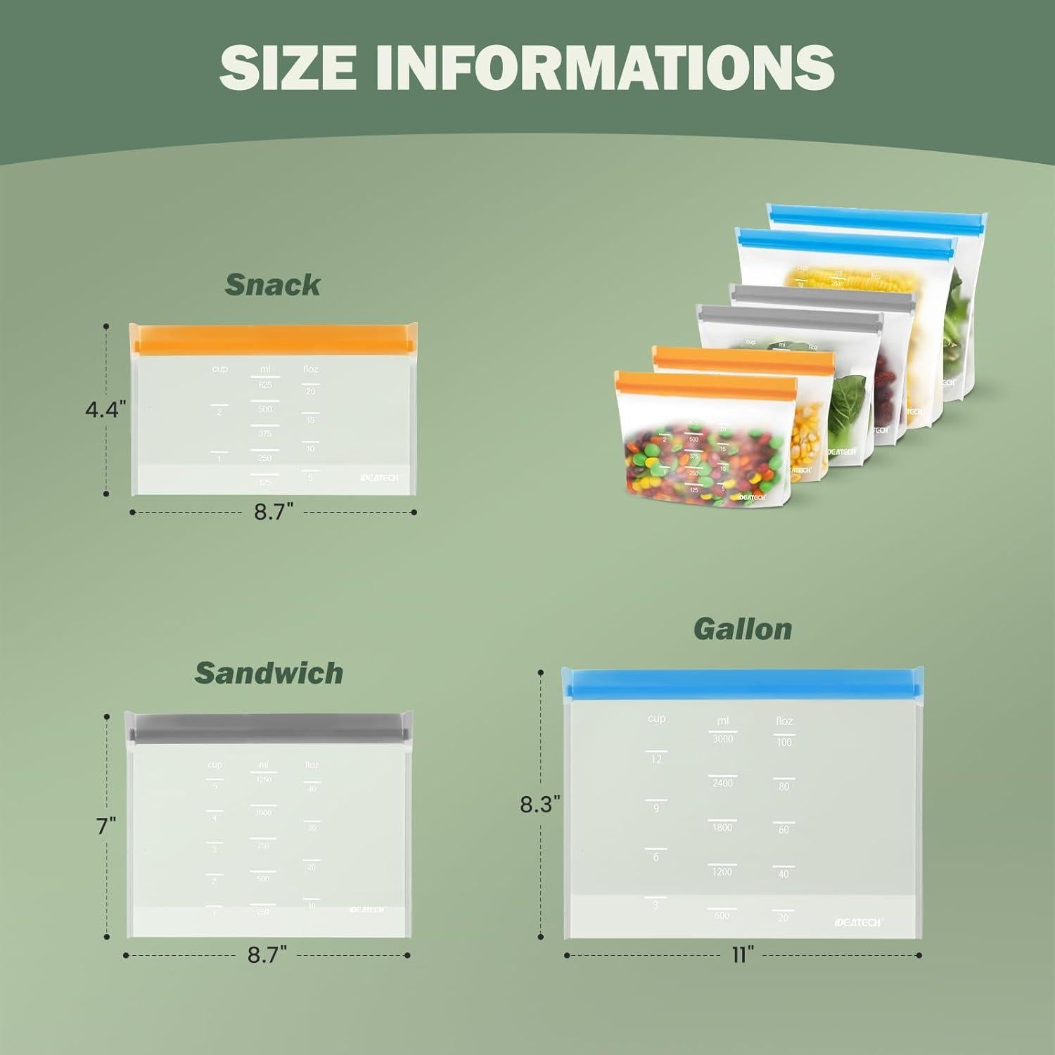 Bolsas de Almacenamiento Reutilizables IDEATECH 12 Unidades Gris