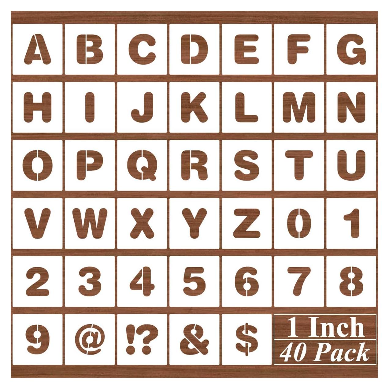 1 Inch Alphabet Letter Stencils - 40 Pack Letter Number Stencil Templates with Signs for Painting on Wood, Reusable Calligraphy Letters Stencils for Chalkboard Fabric Wood Signs