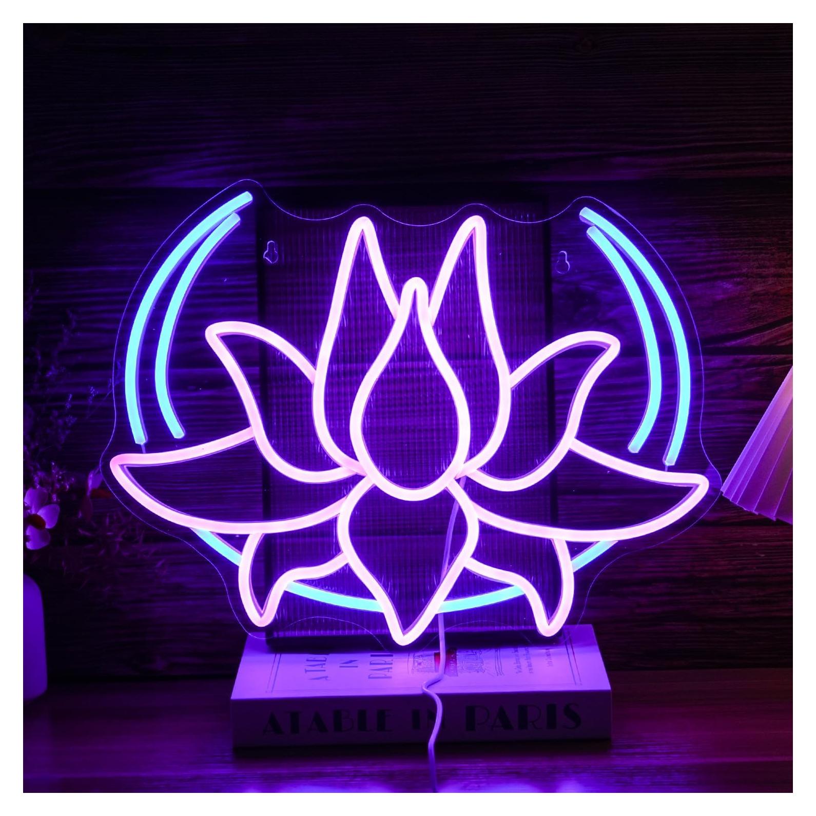 Luz de Neón Loto Lunar Regulable LED Azul Púrpura 42x32cm