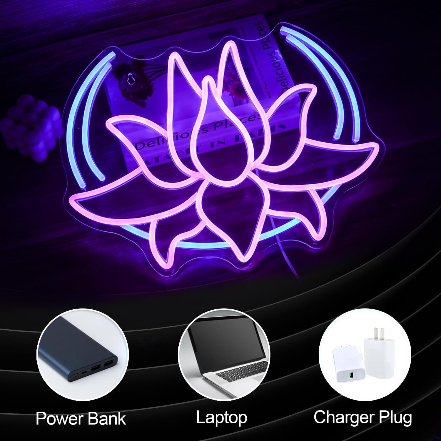Luz de Neón Loto Lunar Regulable LED Azul Púrpura 42x32cm