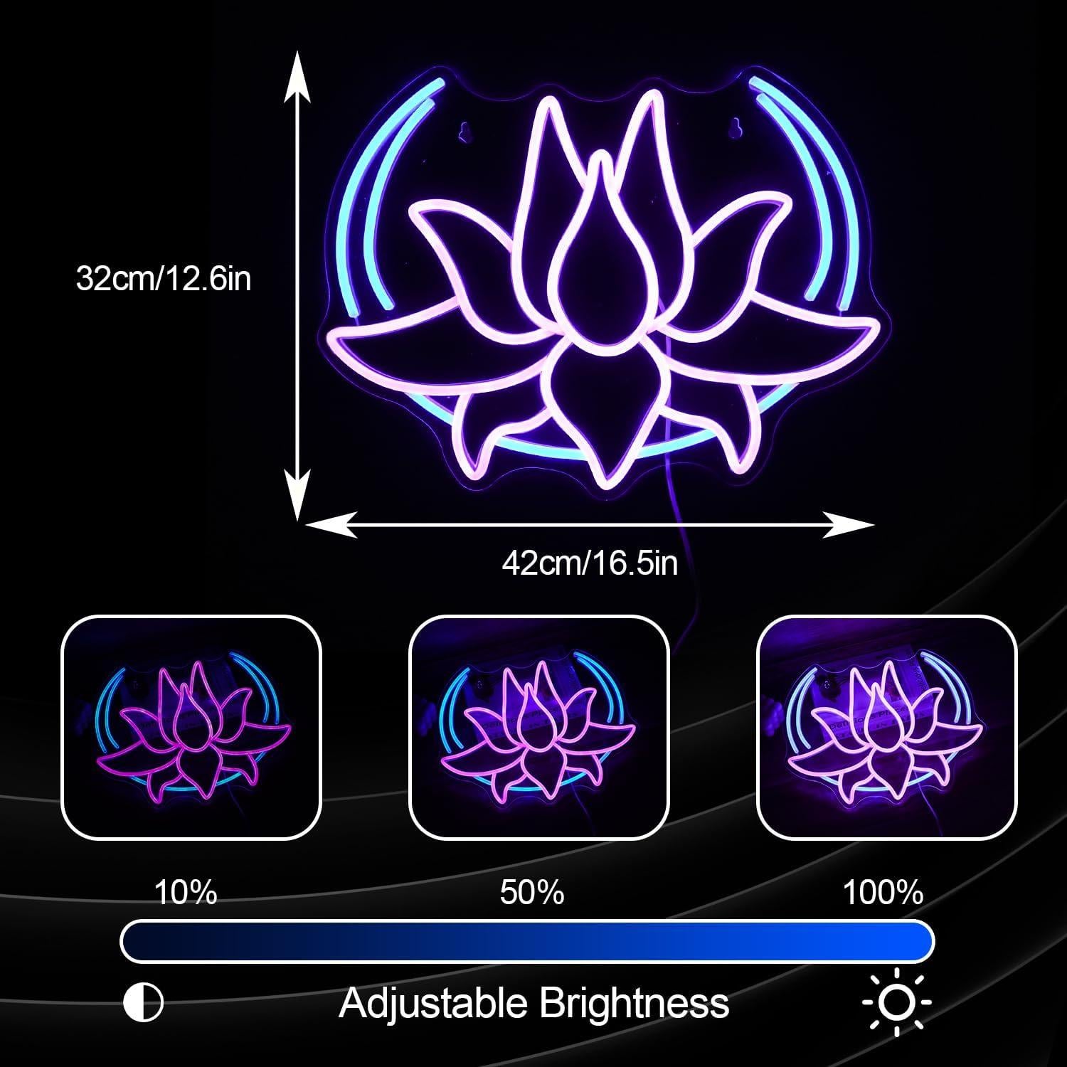 Luz de Neón Loto Lunar Regulable LED Azul Púrpura 42x32cm